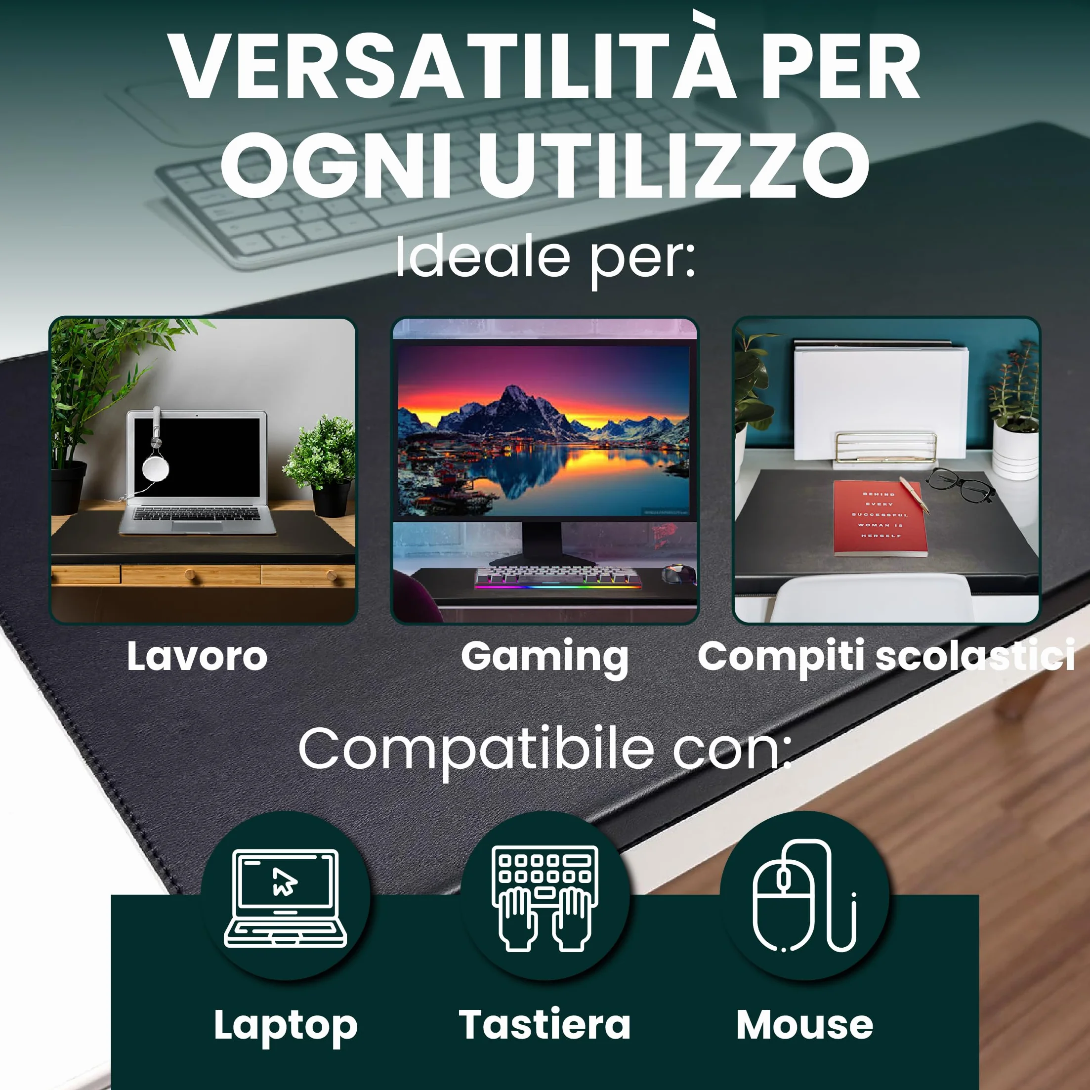 Tappetino da scrivania similpelle 80x40 cm impermeabile antiscivolo bordo 90°
