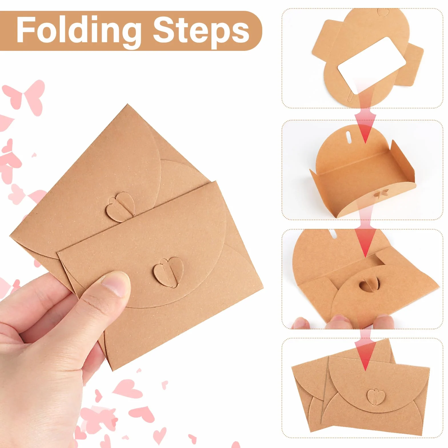 Buste di Carta Kraft 10x7 cm con Chiusura a Cuore, 100 Pezzi per Carte Regalo Fai da Te