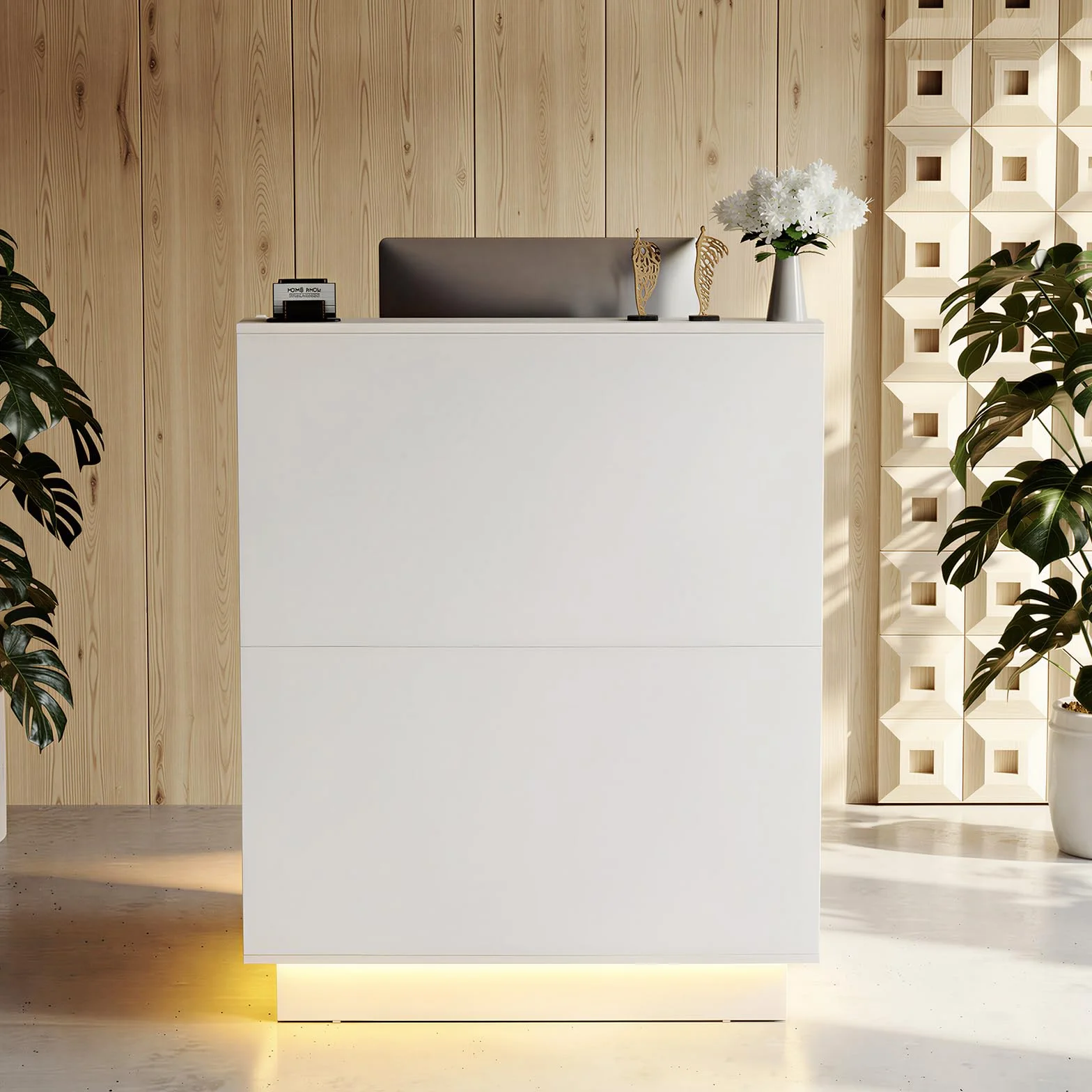 MSFE Banco Receptio Piccolo con LED, Bancone Reception con Cassetti, Bancone Cassa, Armadio Bancon Vendita, Mobili per reception, per Hotel, Ufficio,Centro Estetico,103X80X45cm