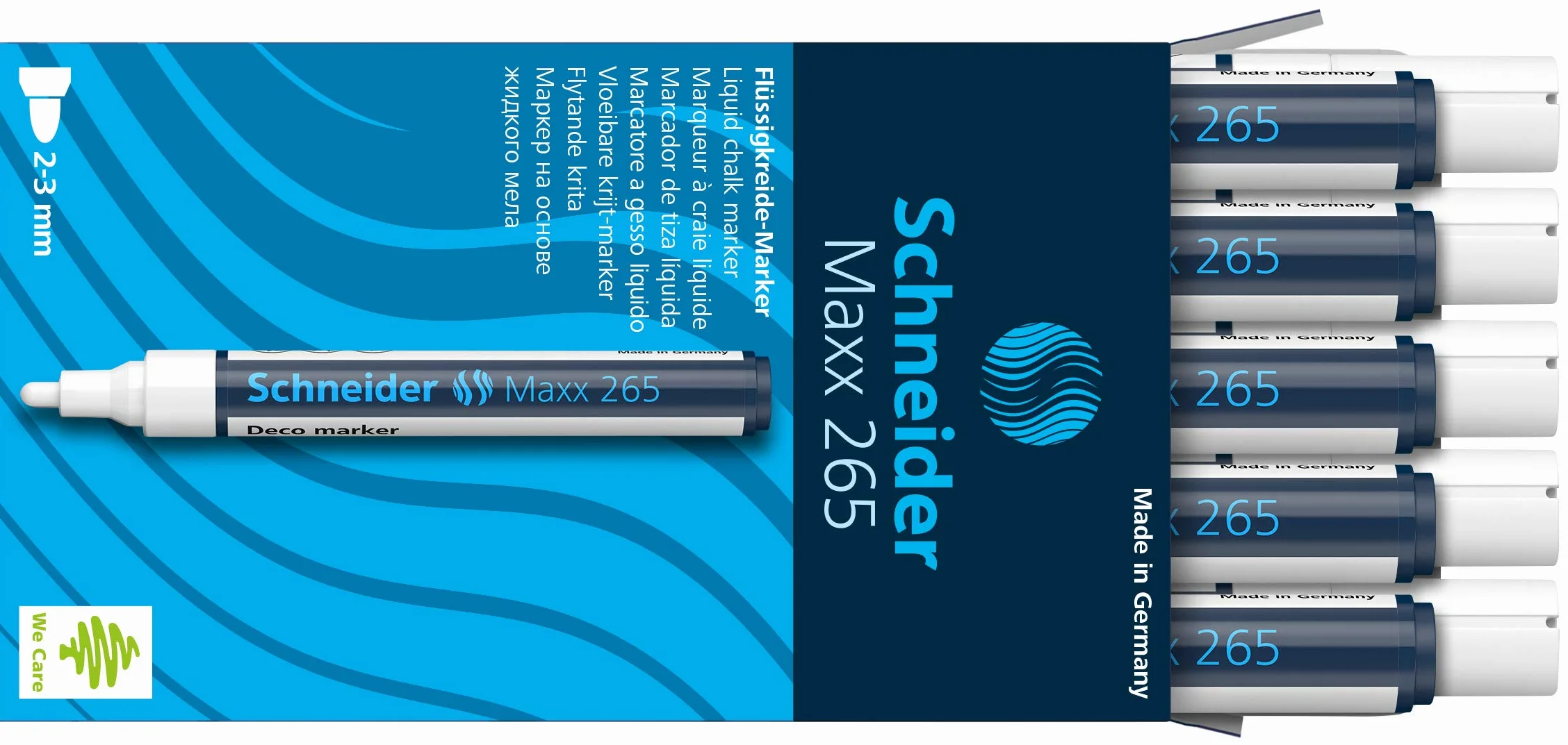 Schneider Maxx 265 - Pennarello a gesso (2 – 3 mm di spessore, lavabile con umido, a base d'acqua, inodore), 10 pezzi, bianco