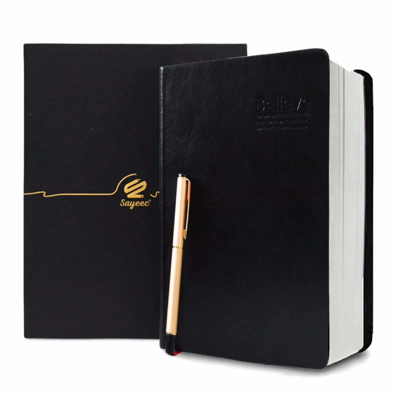 SAYEEC - Quaderno in pelle, formato A5, 360 fogli, formato A5, con copertina rigida, colore nero, per prendere appunti, uomo d'affari, donna