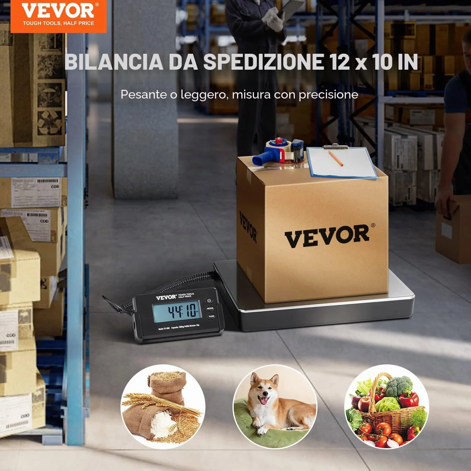 VEVOR Bilancia Digitale Pesa Pacchi Postali Commerciale ABS, 150 g-200 kg, 309 x 262 x 45 mm, Schermo LCD Tara