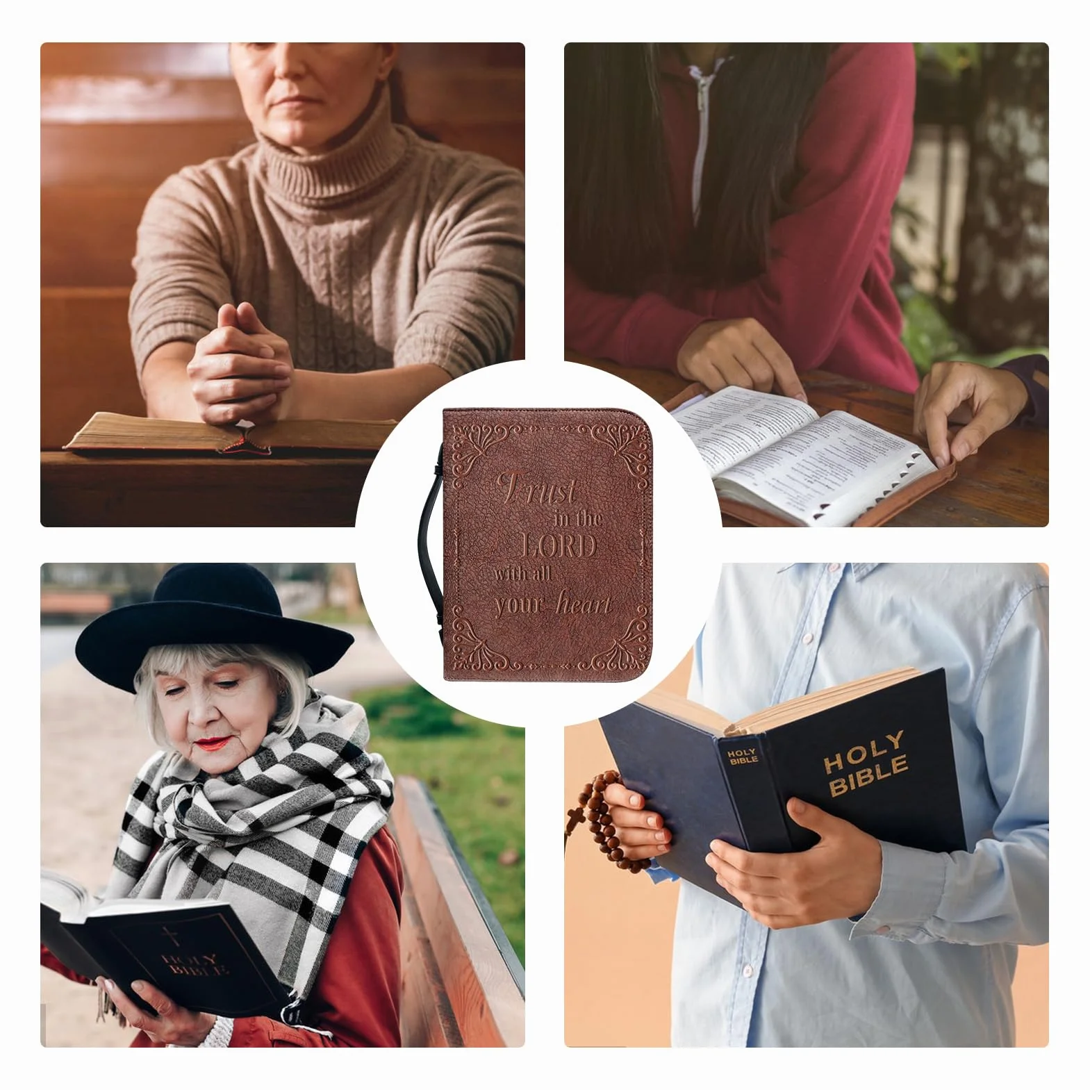 PU Leather Bible Carrier Bag with Handle - Portable Church Bags for Worship & Study