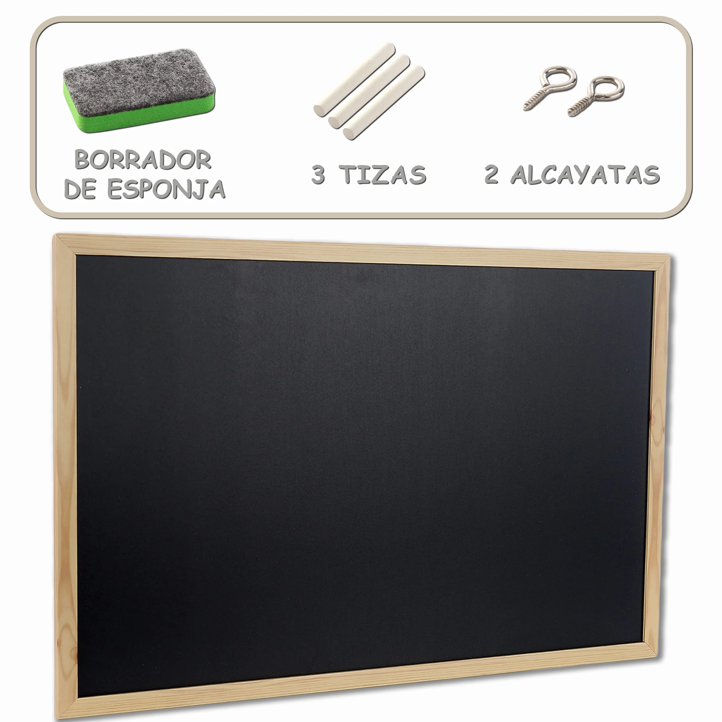 Lavagna Cancellabile Nere 40x60cm con Cornice in Legno Naturale, Lavagana Nere Cancellabile a Secco per Uso con Tiza