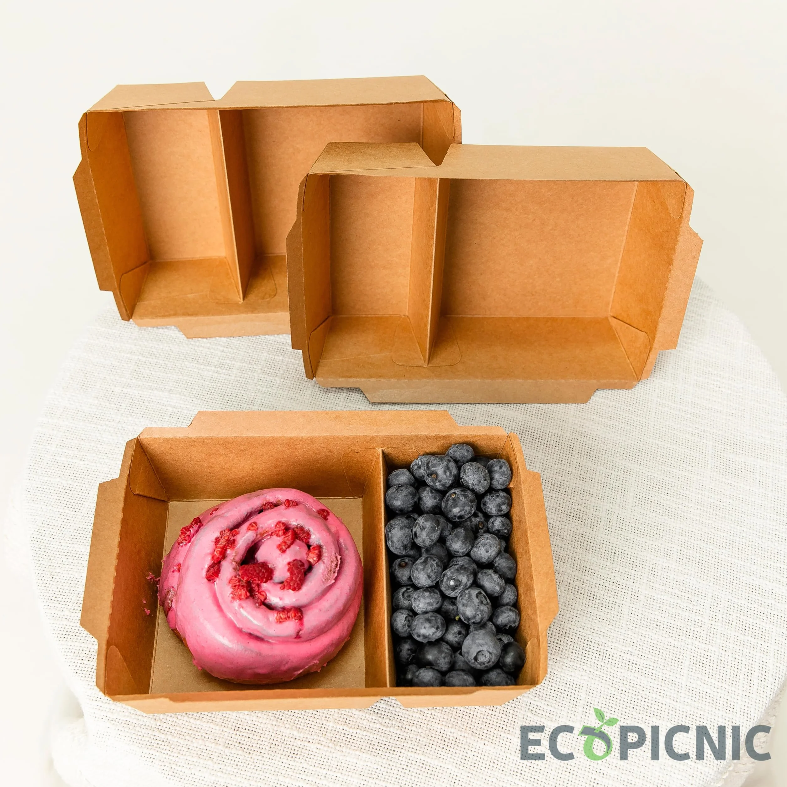 Lanchbox Carta Kraft Coperchio Trasparente 2 Scomparti 1600 ml Confezione 50 Pezzi Scatole Alimenti Asporto
