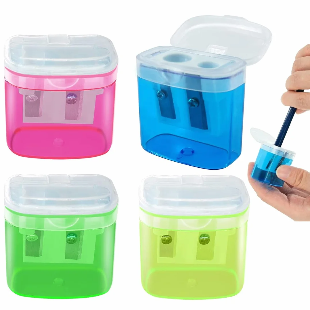 Temperamatite 4 Pezzi Doppi Fori 4x3.5x2Cm Rosso Giallo Blu Verde Bambini Scuola