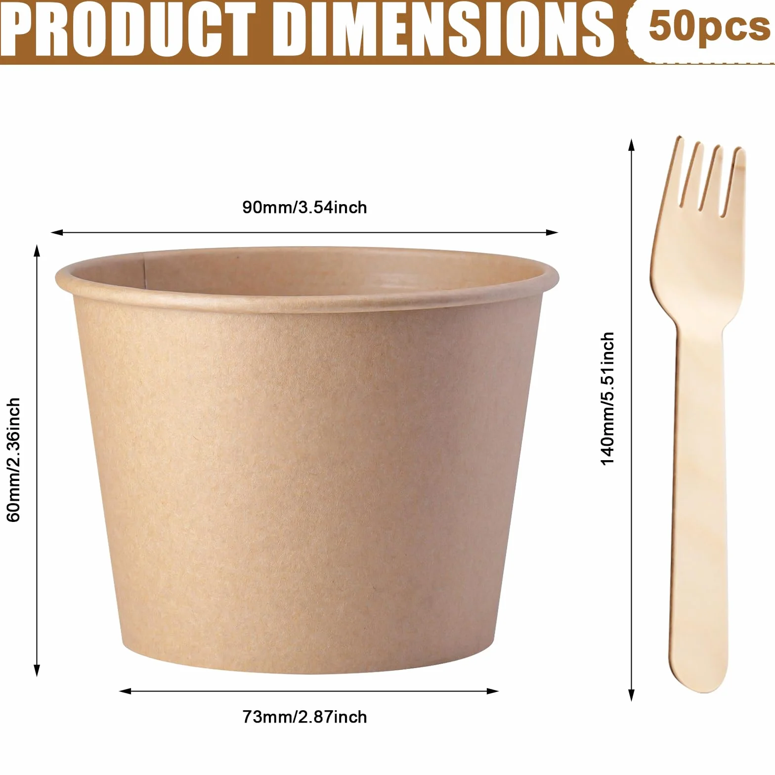50 tazze da zuppa to go 240 ml carta kraft compostabili marroni rotonde con forchetta