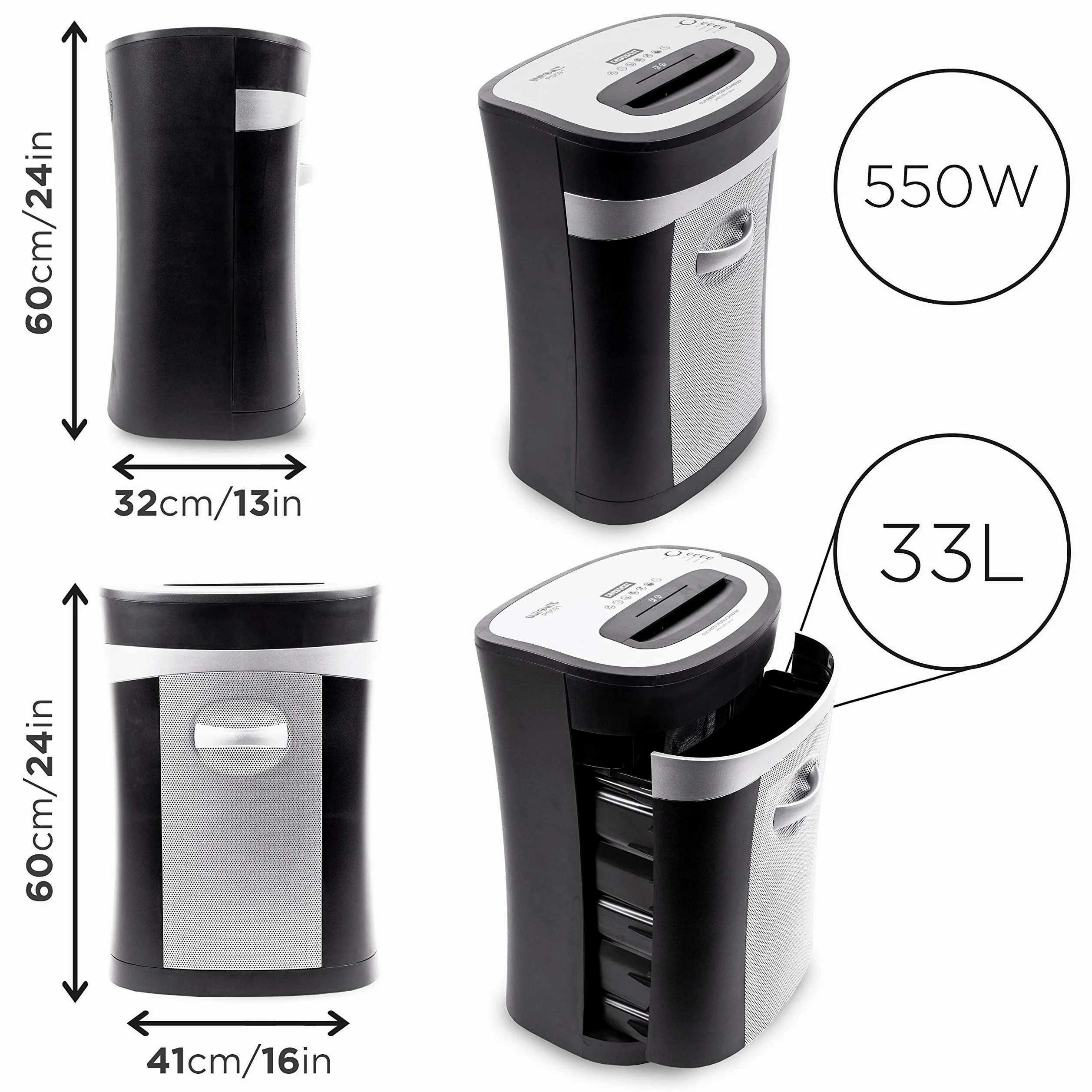 Duronic PS591 Distruggidocumenti 22 fogli A4 Capacità 33 L | Funzione distruggi carte di credito e CD, Taglio incrociato, Ideale per casa e ufficio
