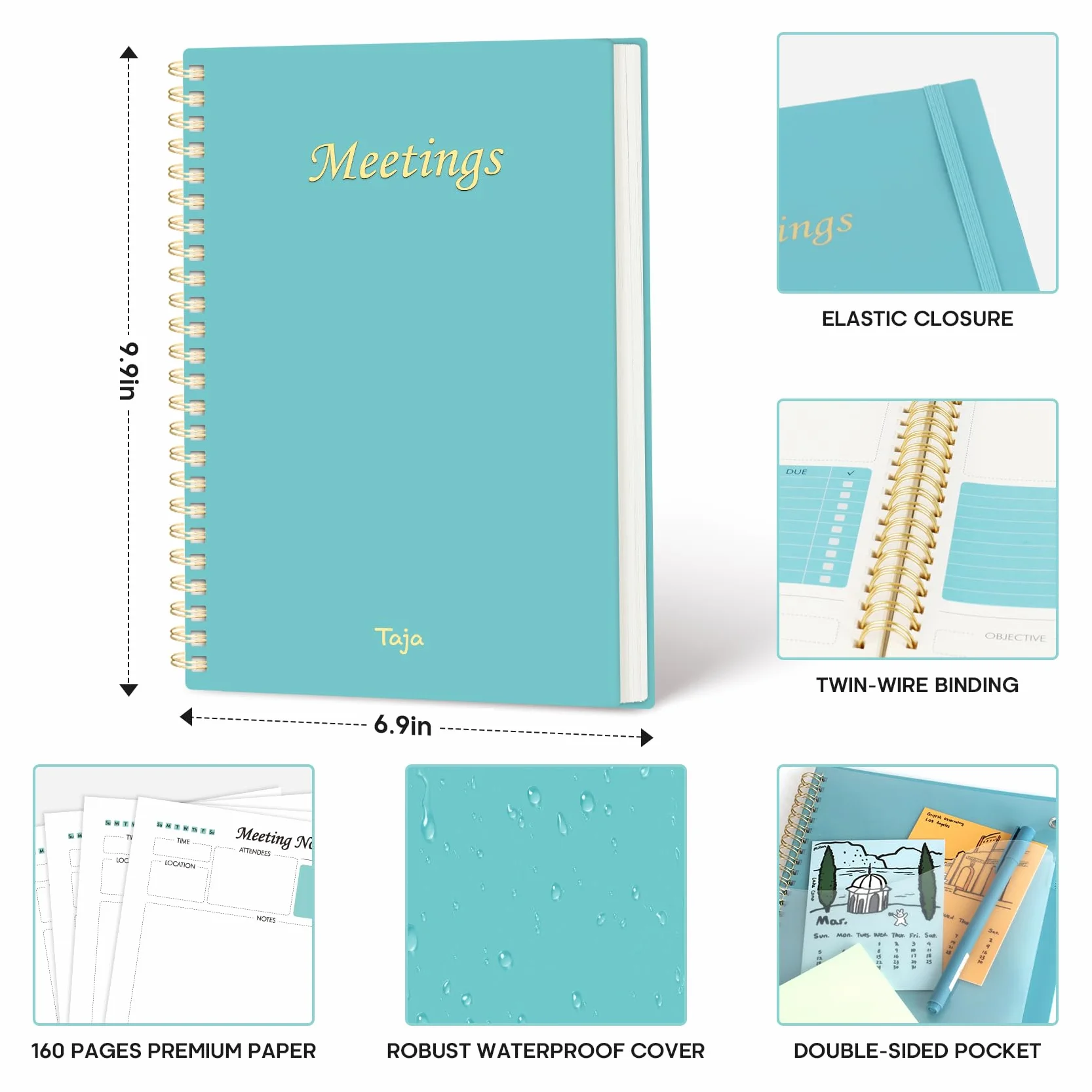 Confezione da 6 quaderni per riunioni per organizzazione del lavoro, agenda con elementi d'azione, agenda per prendere appunti, 160 pagine (17,5 x 25,1 cm), organizer per progetti per uomini e donne