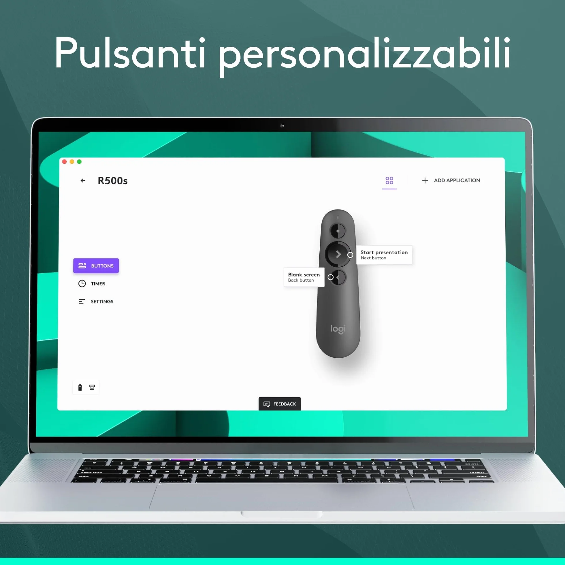 Logitech R500s Telecomando per presentazioni laser di classe 1 USB e Bluetooth - Compatibilità universale, raggio d'azione di 20 m, personalizzabile – Grigio scuro