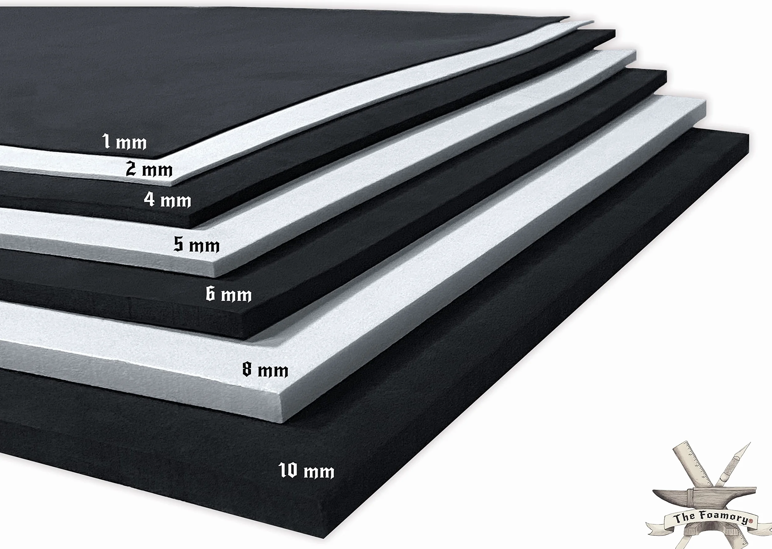 Schiuma EVA Cosplay – 6 mm (da 2 mm a 10 mm) – bianco o nero – foglio 35,6 x 99,1 cm – ultra alta densità 85 kg/m3 – by The Foamory