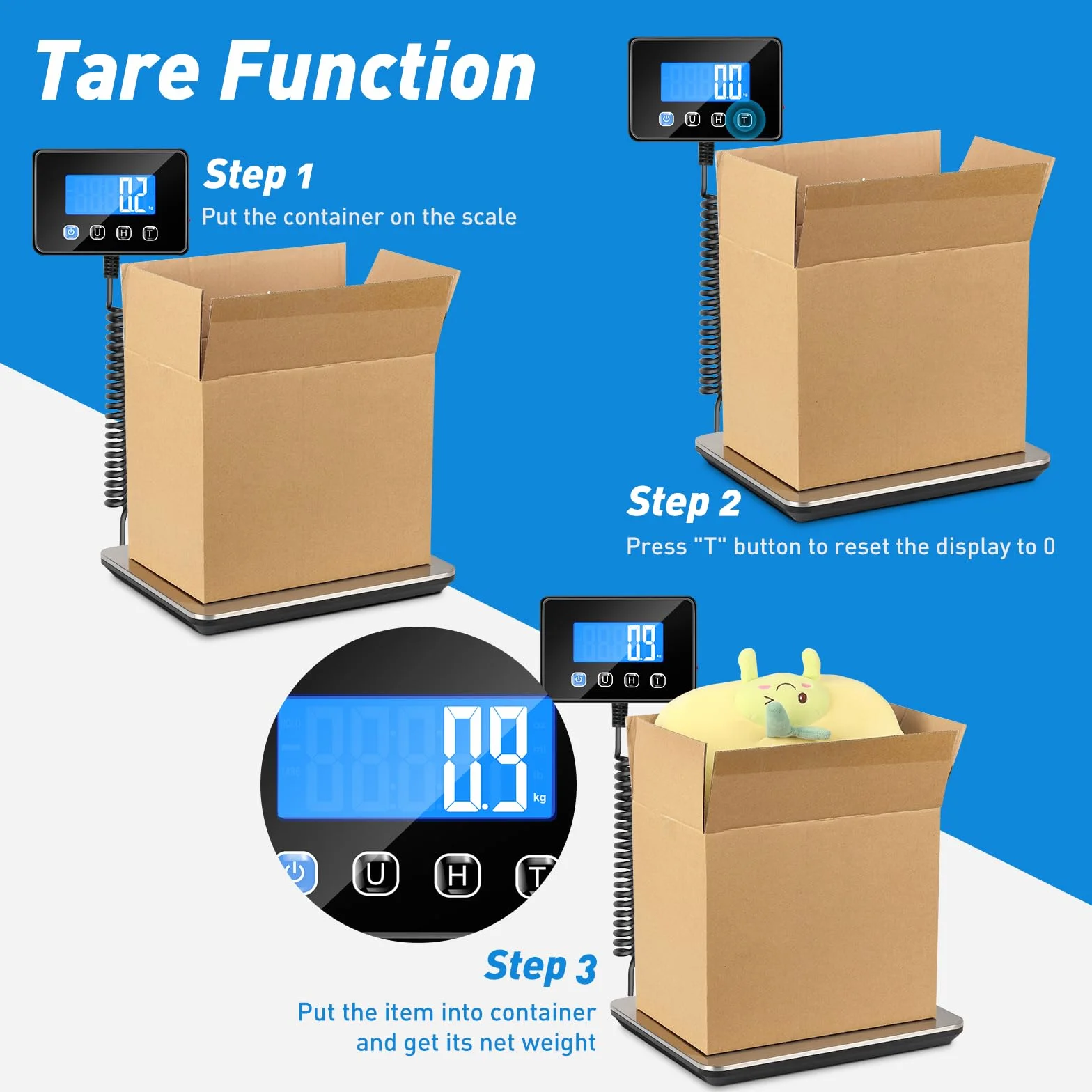 Bilancia Pesa Pacchi 200kg x 10g Alta Precisione Professionale LCD Hold Tara Acciaio Inossidabile