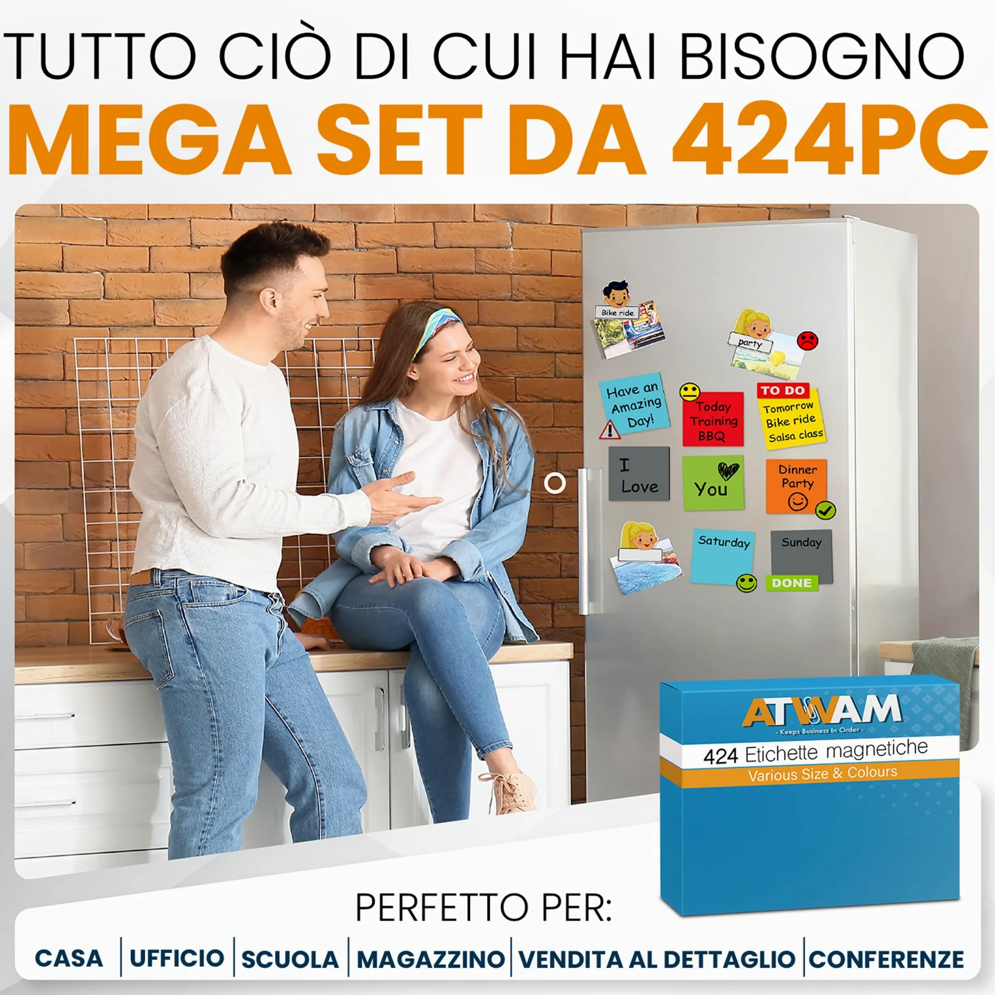 424 Etichette Strisce Magnetiche Scrivibili - Set 5 Dimensioni | 6 Colori - Accessori Scrum & Kanban - Magneti Scrivibili - Per Lavagne Magnetiche, Frigoriferi