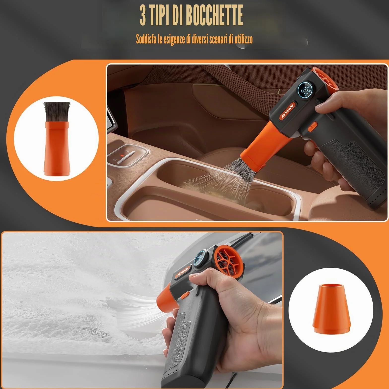 Soffiatore a Batteria - 130000 giri/min - Piumino ad aria compressa a batteria Super Power con getto d'aria e luce LED, ventola regolabile su 3 velocità per PC, tastiera, esterni, casa e auto