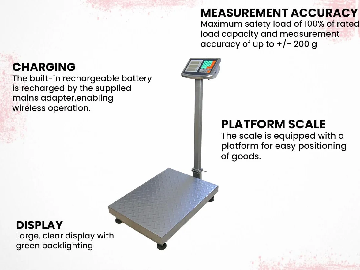 Piattaforma, Bilancia da Magazzino, Portata Fino a 500 kg, Display LCD, Precisione +/- 200 g, Taratura, Dimensioni Piattaforma 60 x 45 cm, Unità di Somma, HDWR wagPRO-P500