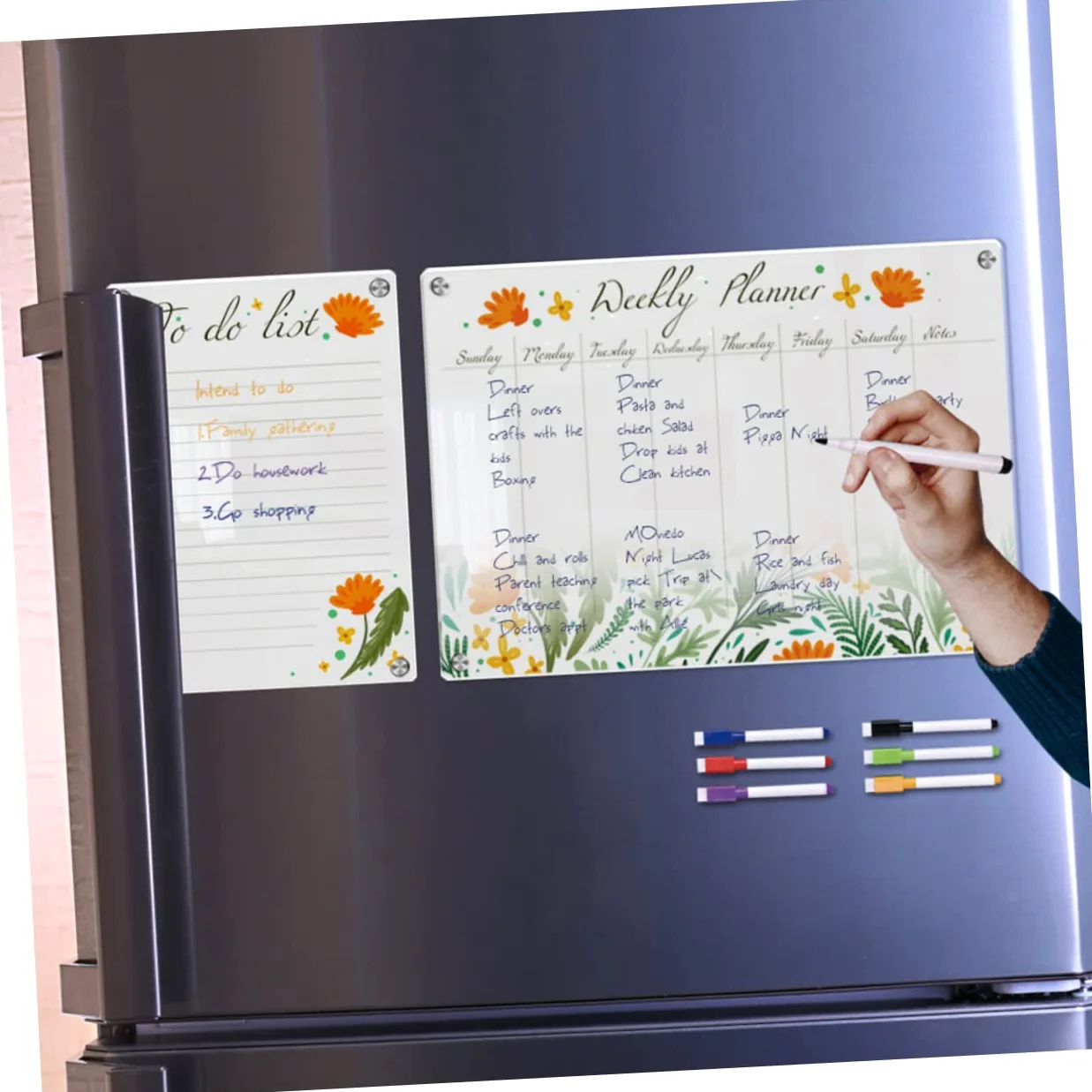 Housoutil Planner Magnetico Frigorifero in Acrilico Trasparente Riutilizzabile e Portatile Calendario Settimanale e Spazio per Messaggi per Pianificazione Quotidiana e Condivisione
