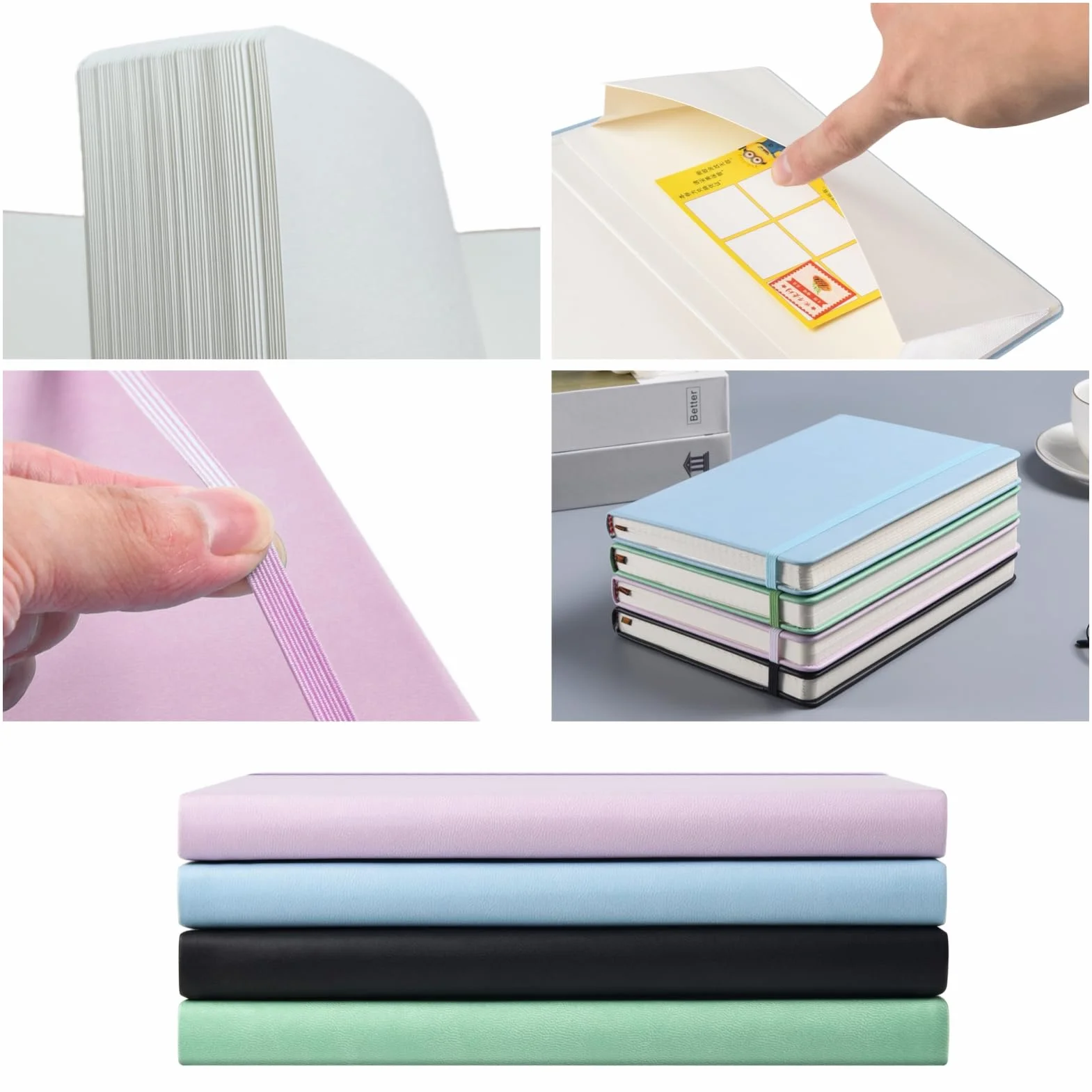 Taccuino A5 Bianco Copertina Rigida 120GSM 172 Pagine Quaderno con Tasca Posteriore Banda Elastica Lilla