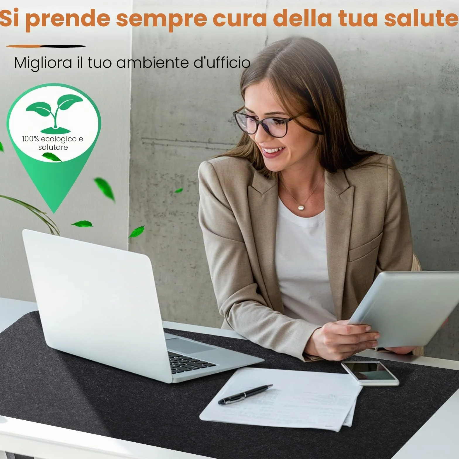 Tappetino Scrivania Feltro 100x40cm Antiscivolo Grigio Scuro