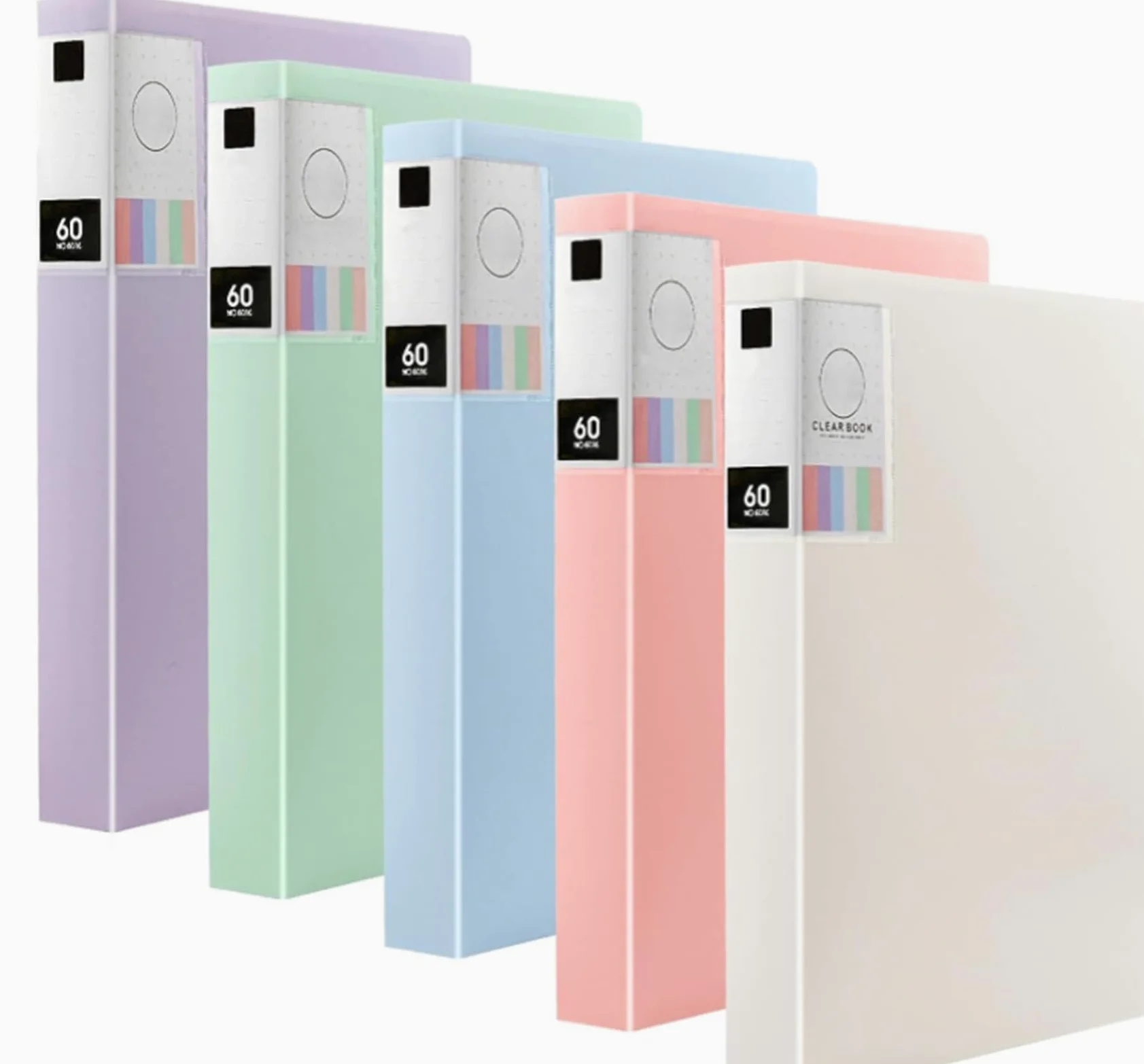 ZOENHOU 5 Cartelline Portadocumenti A4 con 60 Tasche in Plastica Trasparente, Portalistino per Ufficio, Blu Viola Rosa Beige Verde