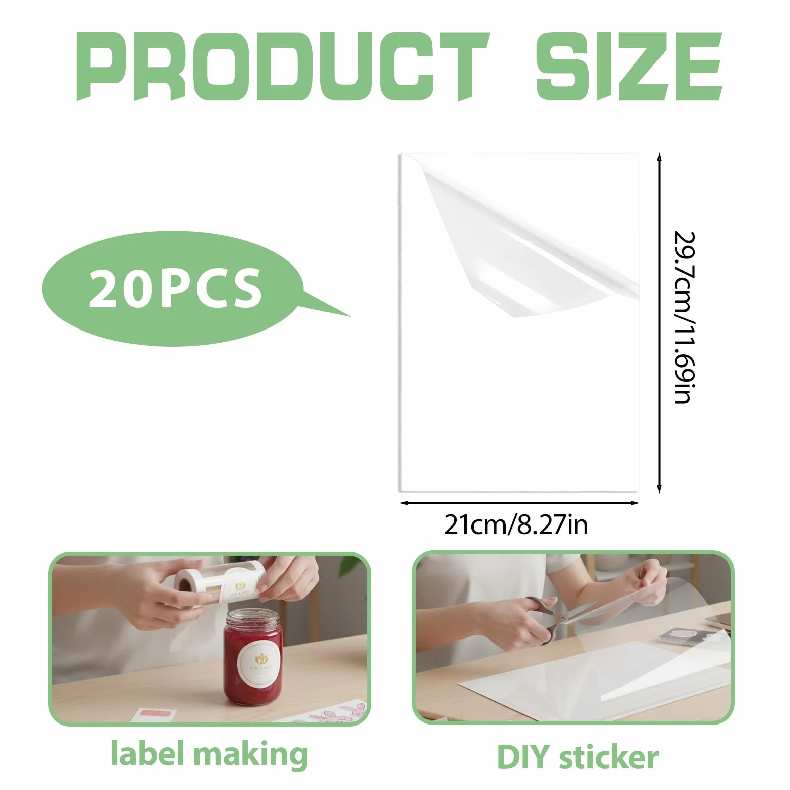 Carta Trasparente A4 Adesiva 95% Trasparente Impermeabile 216x279mm per Stampa Laser Inkjet
