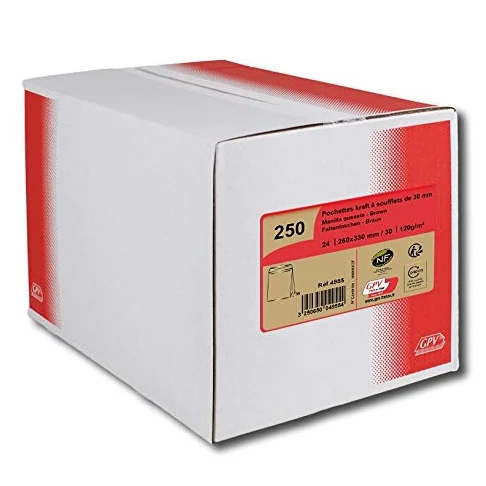 GPV 24-4955 - Confezione da 250 buste in carta kraft con 3 soffietti autoadesivi