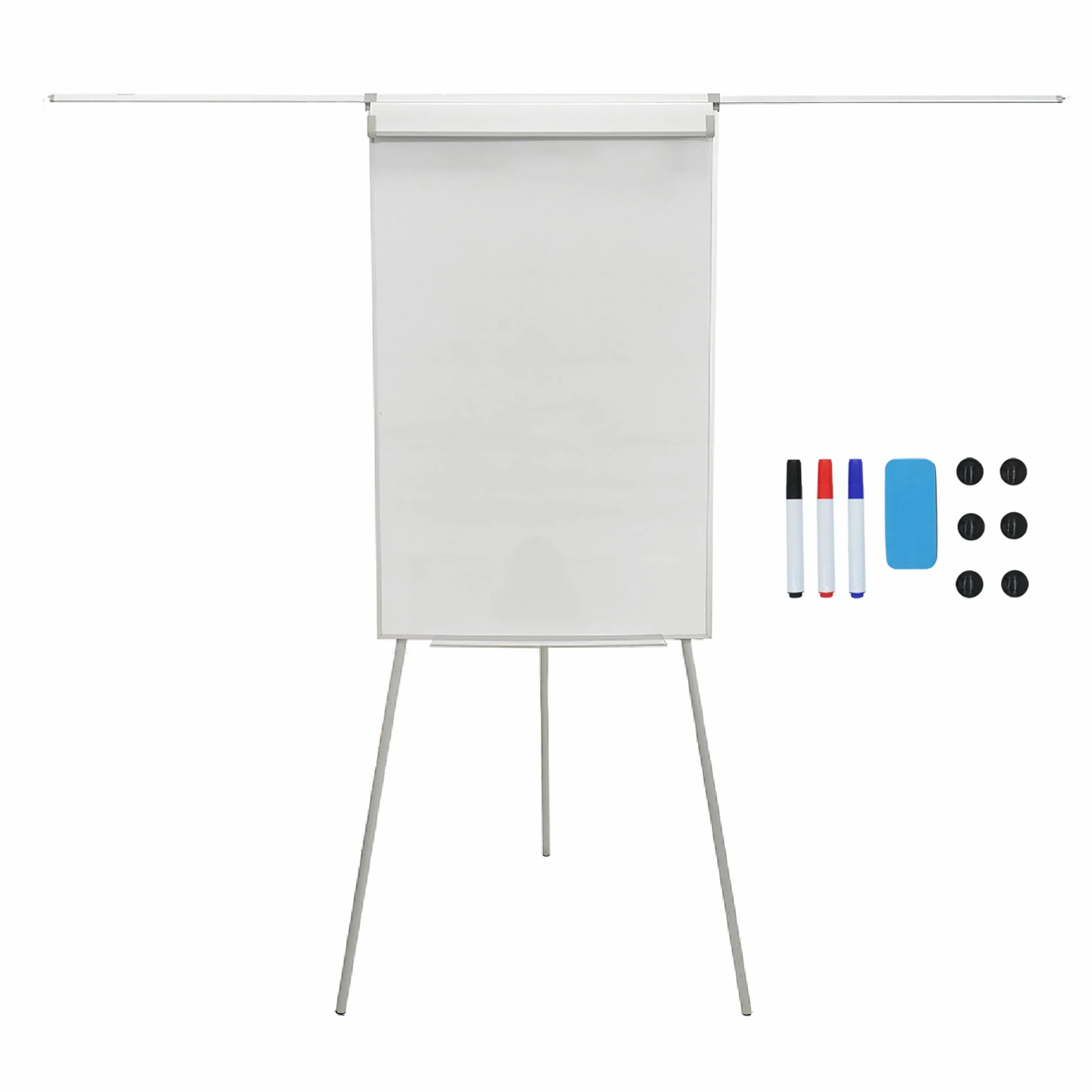 Lavagna a Fogli mobili Relaxdays, Magnetica, Regolabile in Altezza, a treppiede, Telaio in Alluminio, 100x70 cm, Bianca