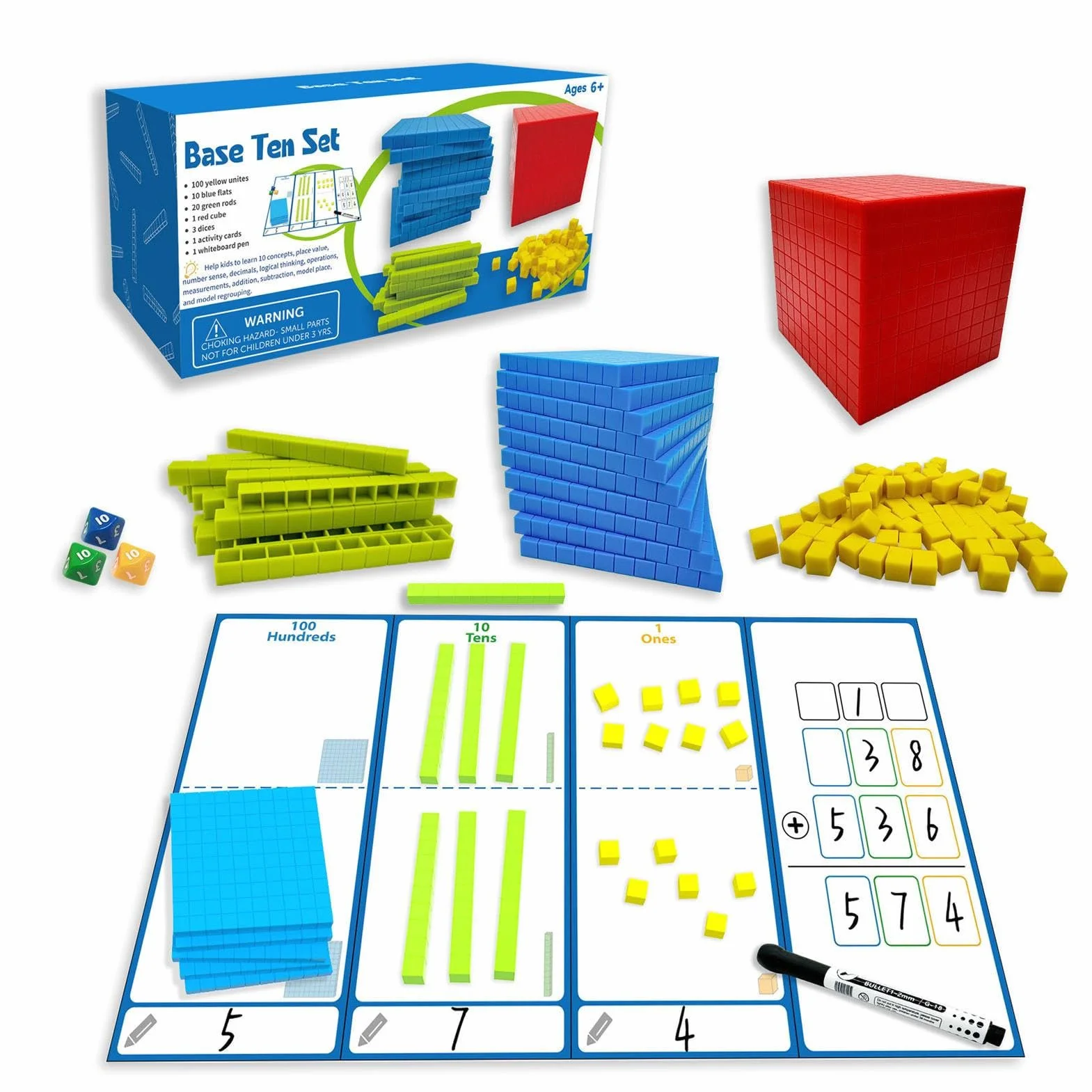 BASE TEN BLOCS - Cubi di gioco di matematica, strumenti di conteggio educativo, di valore digitale | Decine di migliaia di posti un insieme di valore, di apprendimento