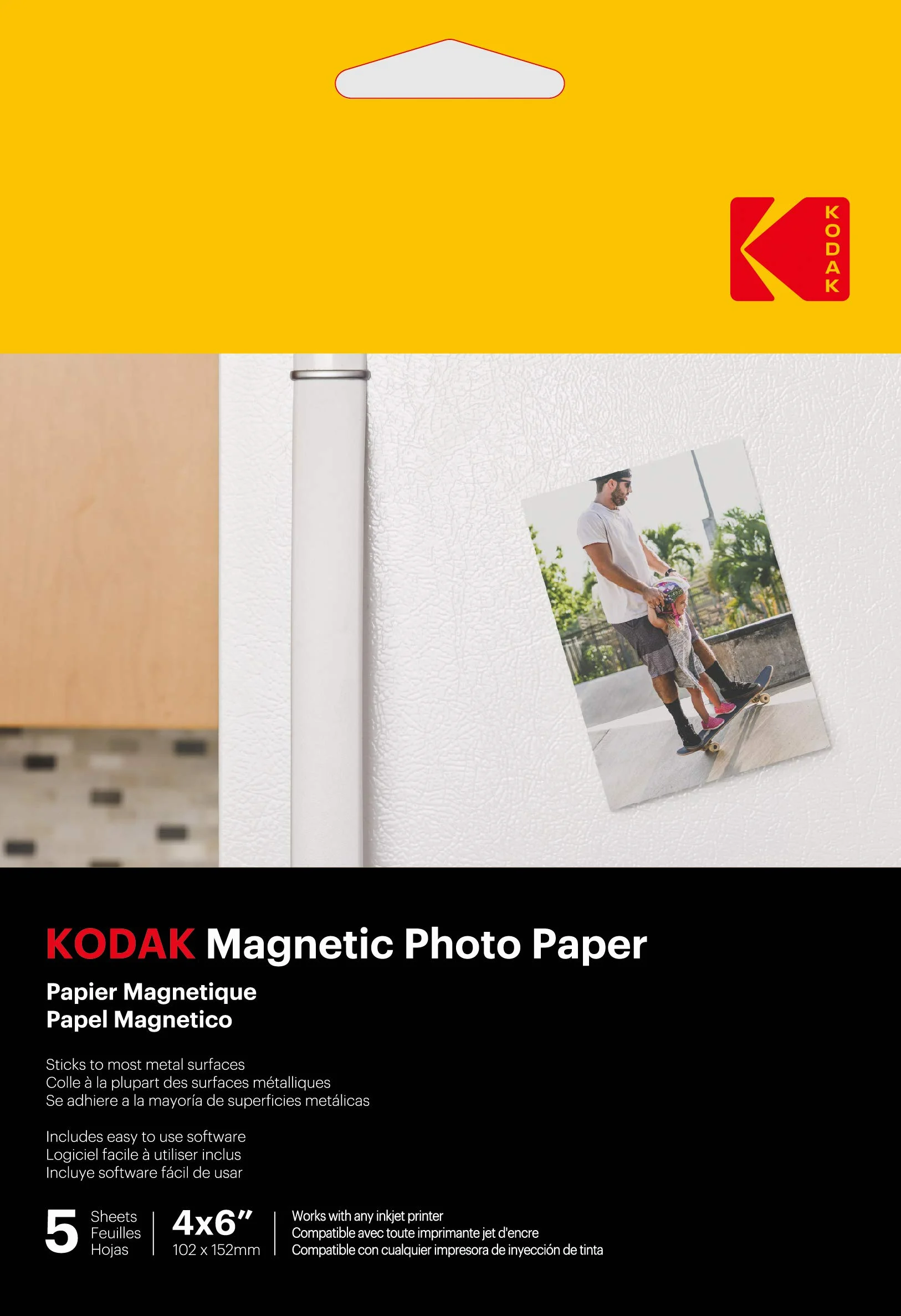 KODAK Carta Fotografica Magnetica 10x15 cm, Confezione da 5 Fogli per Stampanti a Getto d'Inchiostro