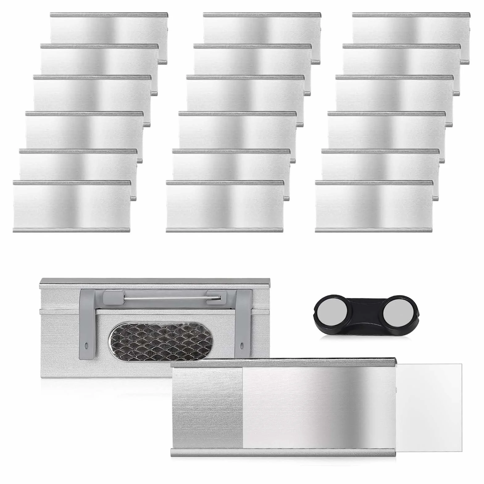 Porta Nomi con Magneti 20 Pezzi Targhette Nome Alluminio 72x31 mm Badge Magnetici per Abiti Lavoro Fiere