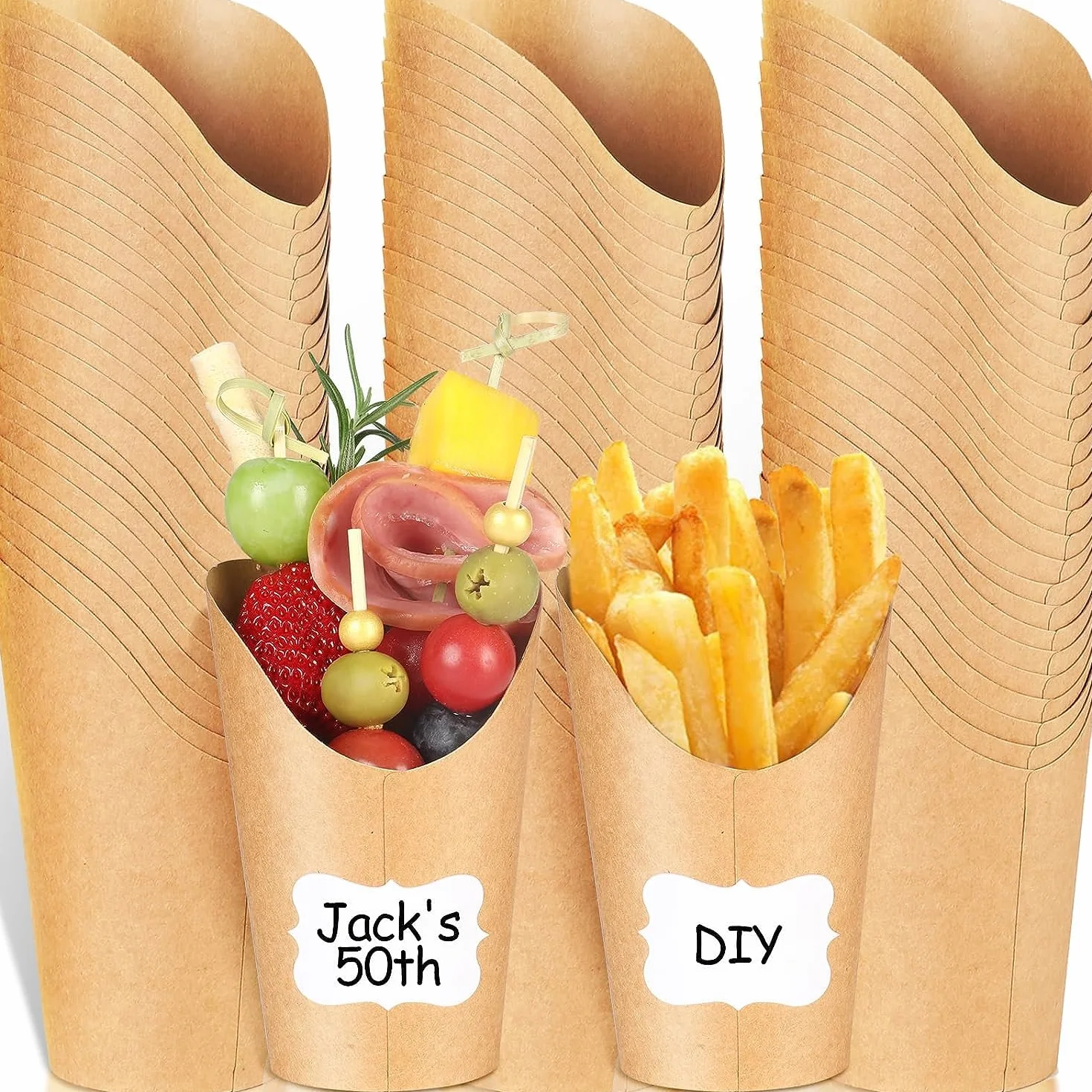 LATERN 100 Pezzi Porta Patatine Fritte Usa e Getta, 360ml Tazze in Carta Kraft per Patatine Fritte
