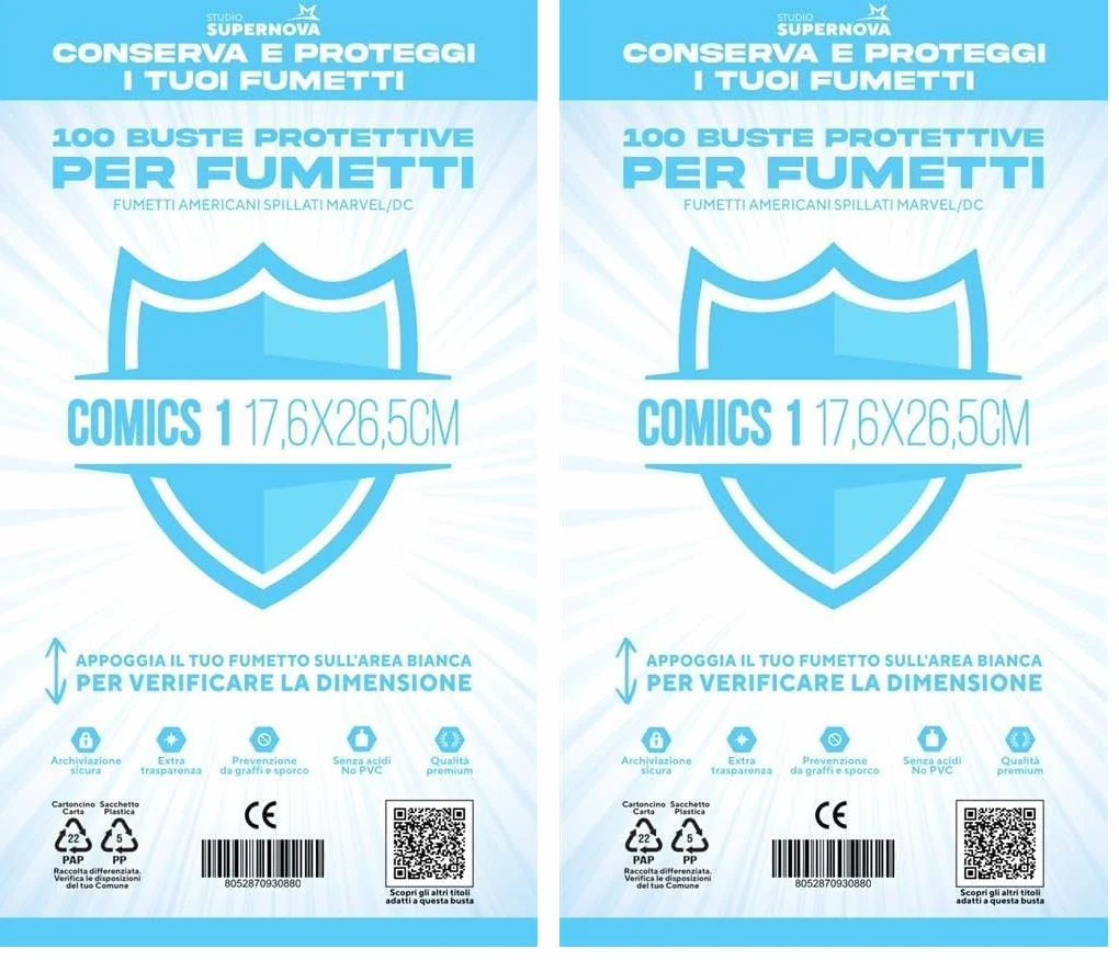 studio supernova - 100 buste protettive comics 1 (17,6 x 26,5) Trasparente (Confezione da 2)