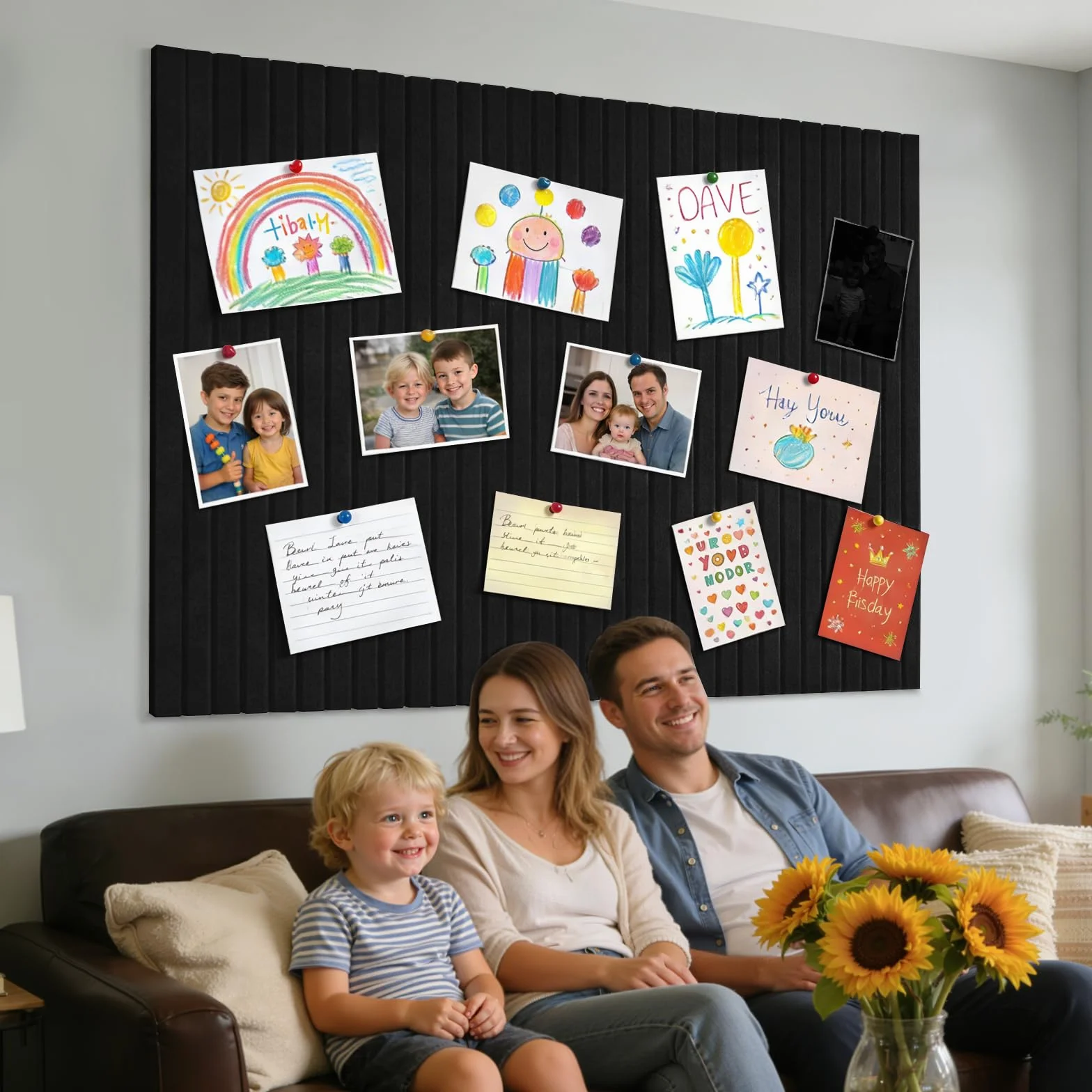 Bacheca Sughero 120 x 90 cm Bacheca Grande Autoadesiva Board in Feltro Lavagne Decorative per Ufficio, Casa e Cameretta dei Bambini Foto, Promemoria Nero