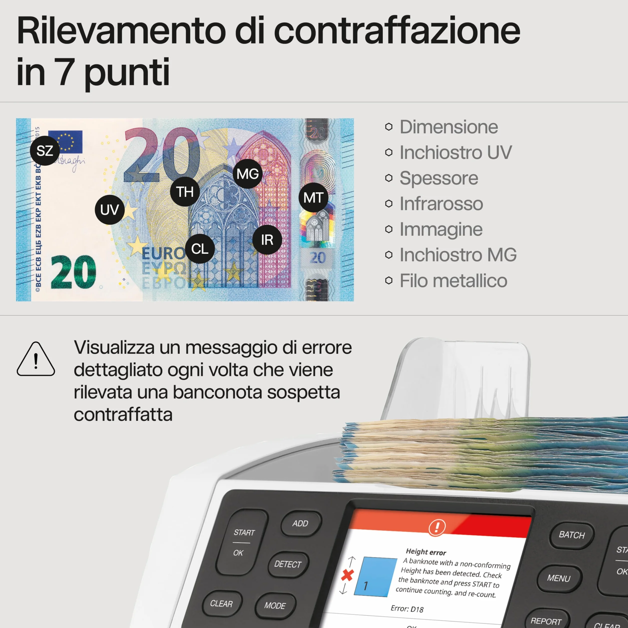 Safescan 2865-S Contabanconote che conta banconote miste - Contabanconote con verifica banconote a 7 punti - Contabanconote con interfaccia multilingue
