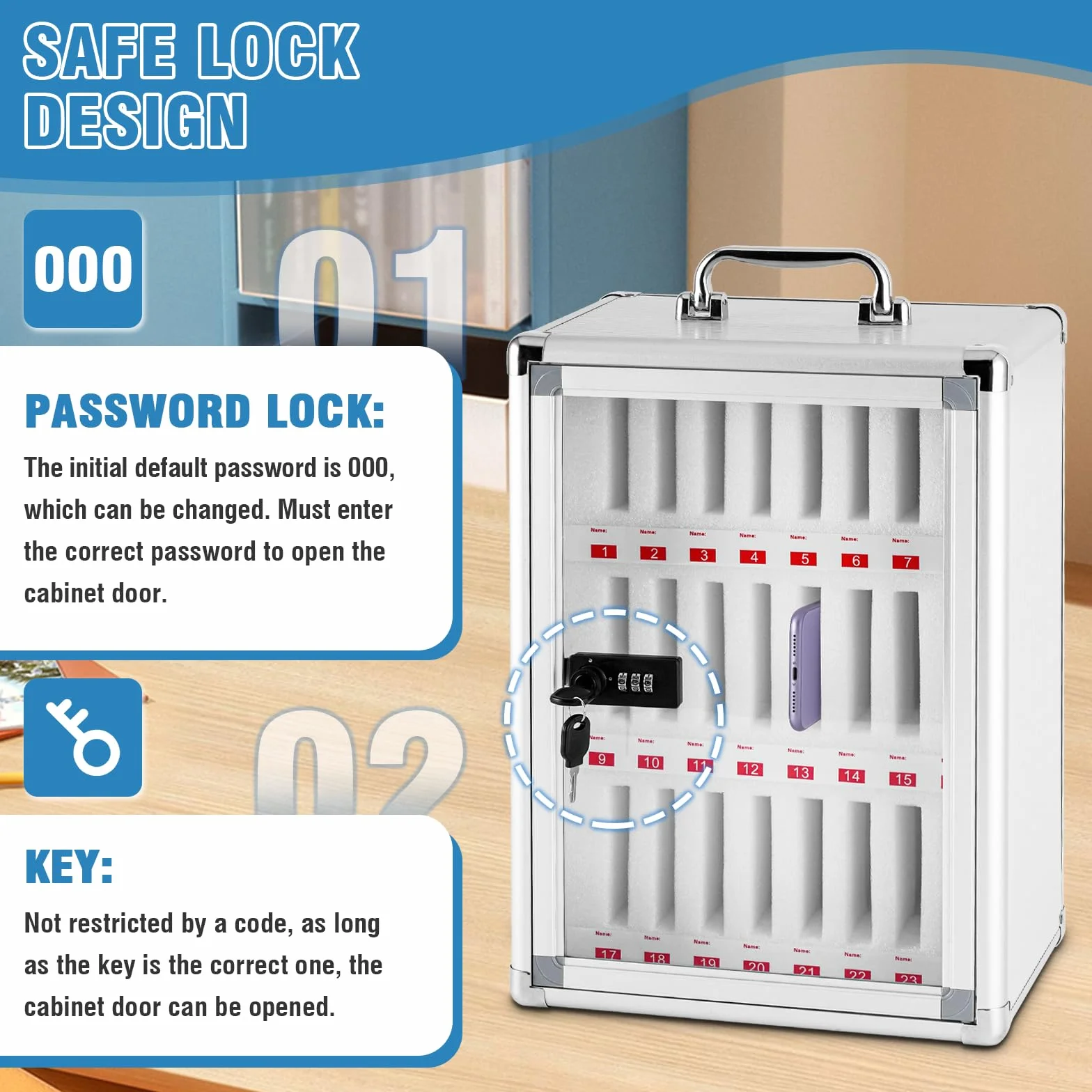 MXBAOHENG 24 Slot Mobile Phone Storage Cabinet In Lega di Alluminio Scatola di armadietti per la Gestione dei telefoni cellulari a Parete con Maniglia e Codice per Scuola Fabbrica Azienda