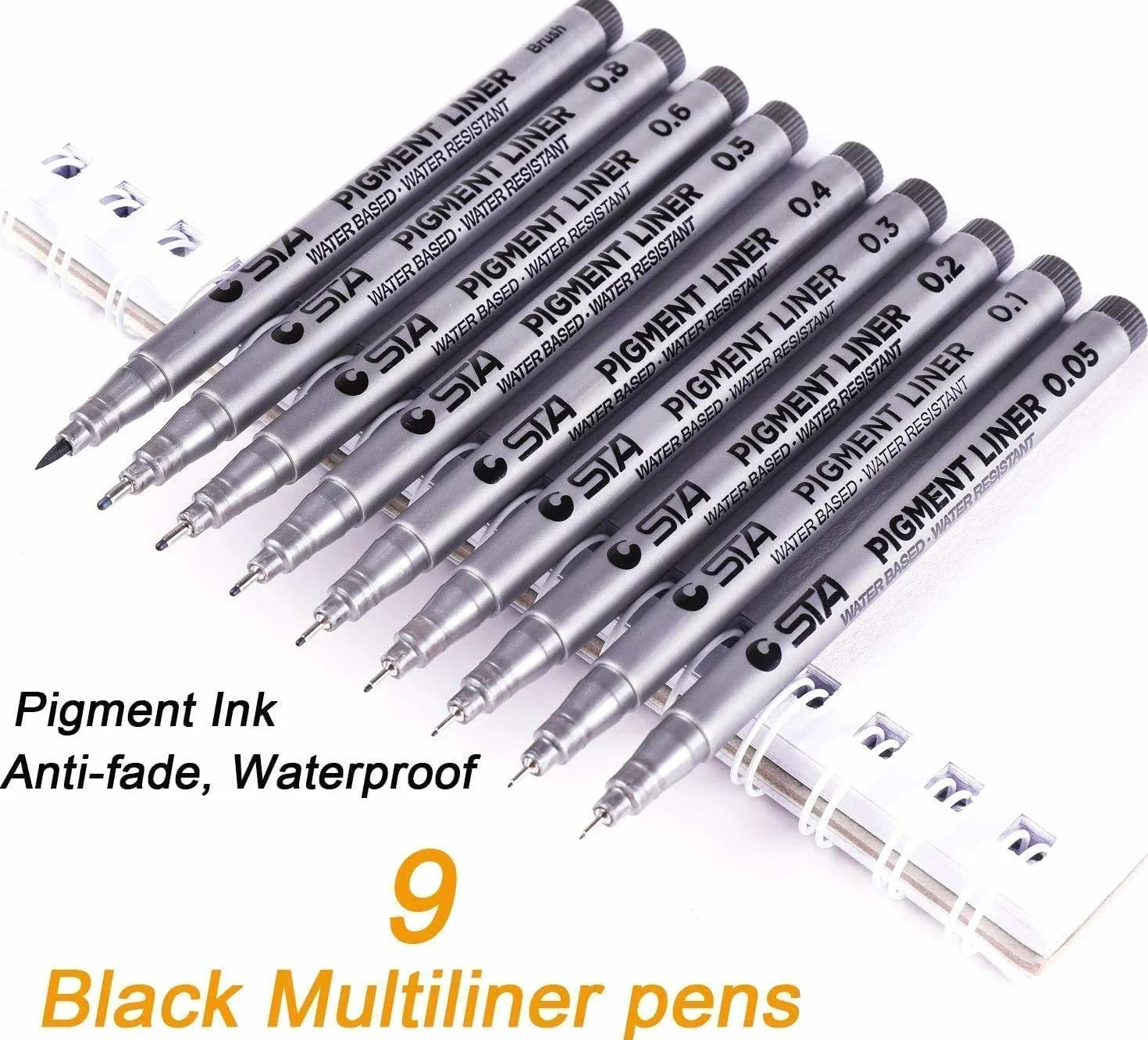CHUKCHI Black Micro-Pen Fineliner Penne a inchiostro Impermeabile Archival Ink Set di 9 per Schizzi, Anime, Manga, Disegno Tecnico