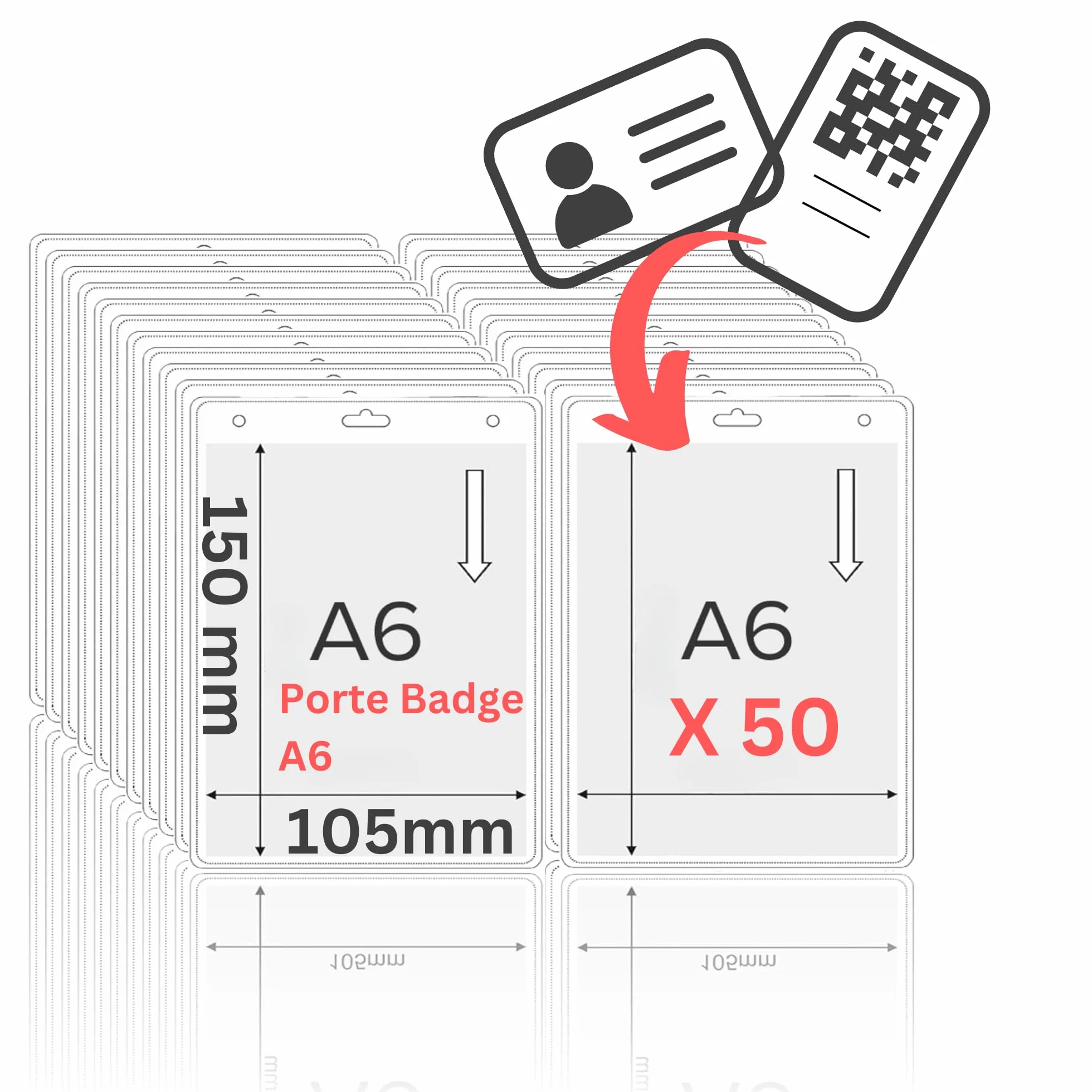 Set 50 portabadge morbidi trasparenti A6 105x150 mm per carte pass documenti
