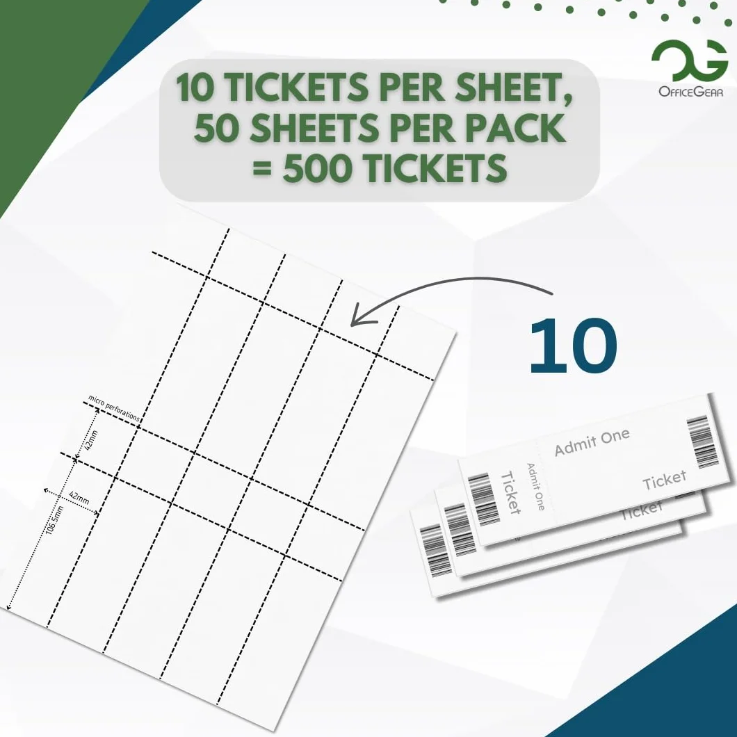OfficeGear Biglietti per eventi 10-in-1 50 fogli 500 sztuk 148,5x42mm A4 150gsm Microforata