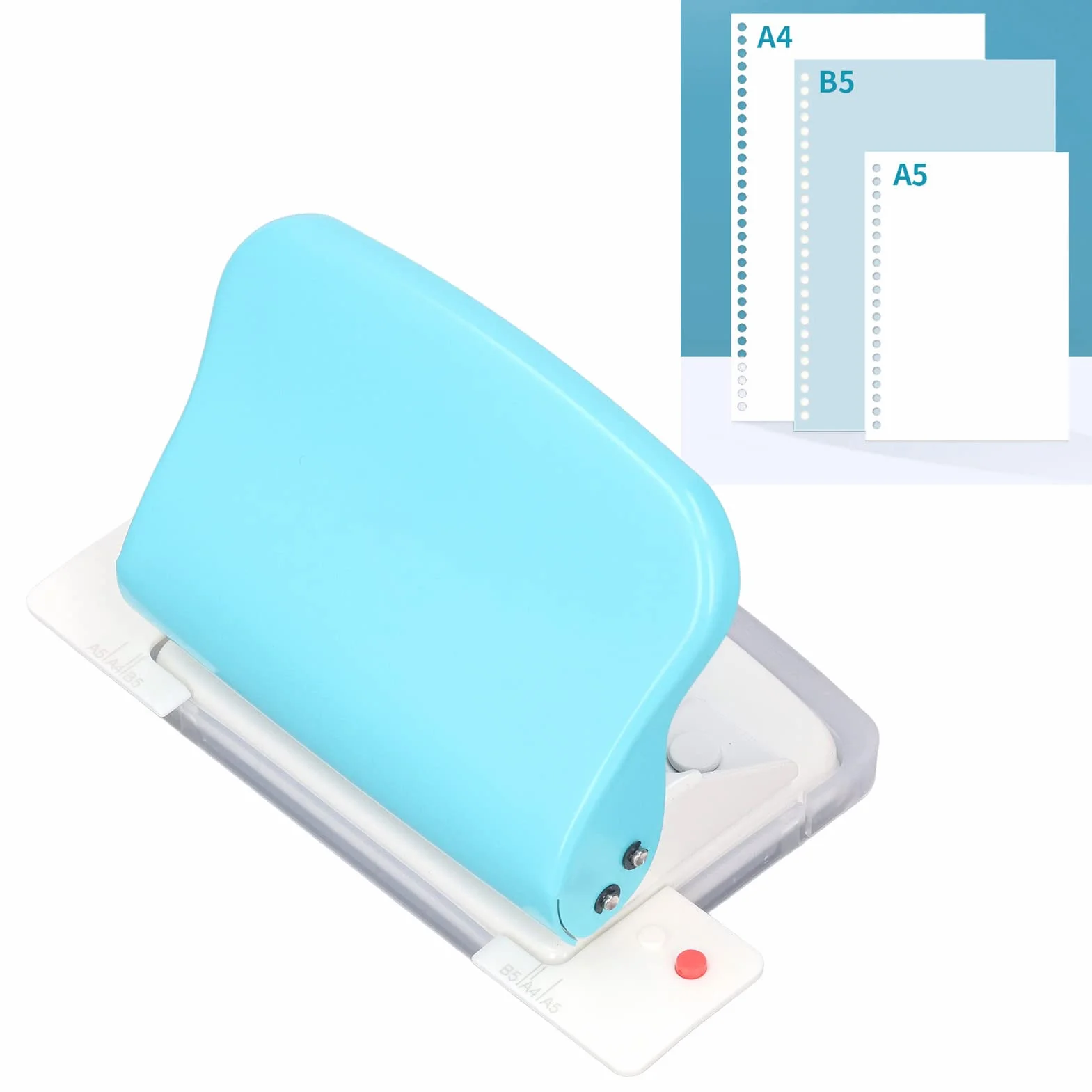 Rilegatrice Portatile a Spirale per A4 A5, Capacità 10 Fogli, Distanza Fori 9,5 mm, Azzurro Metallo