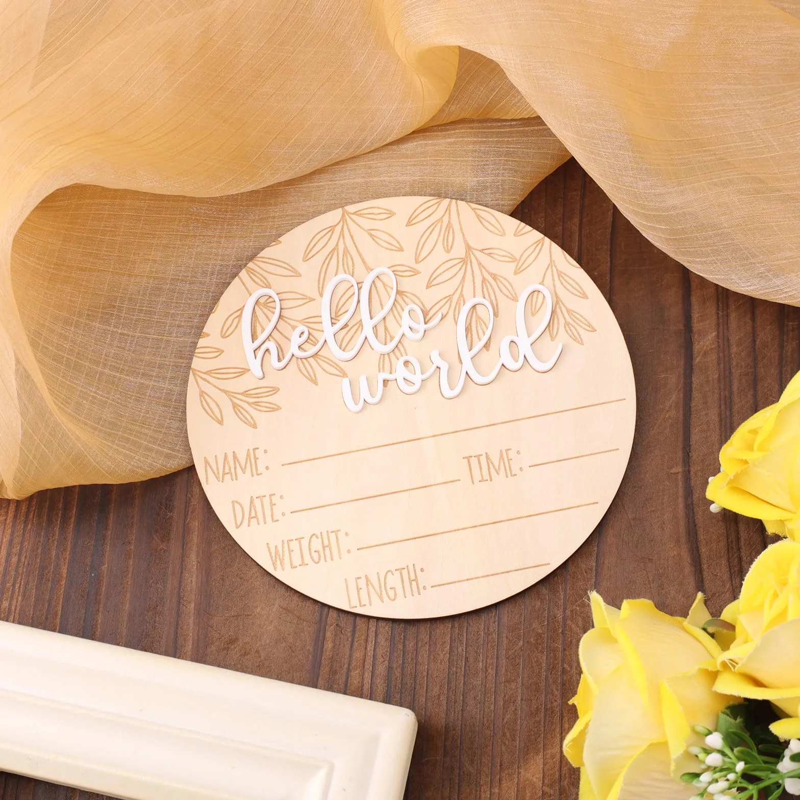 Gosknor Cartello Annuncio Nascita Legno Hello World Neonati per Oggetti di Scena Foto Baby Shower