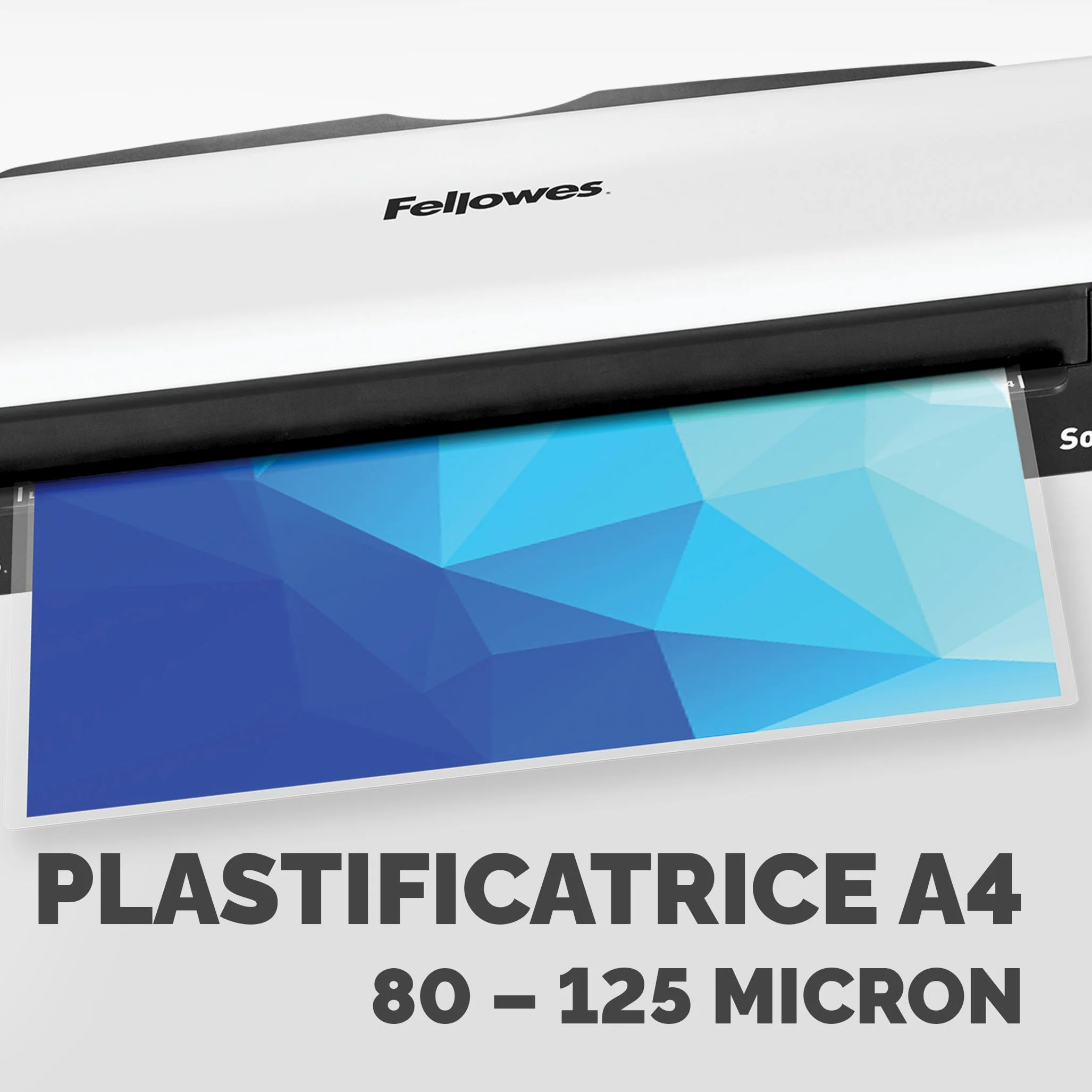 Fellowes plastificatrice Sola, formato A4, fino a 125 micron, uso domestico, con leva di sblocco e modalità riposo, [ESCLUSIVA AMAZON] + Pouches A4 per plastificazione, Finitura lucida, 120 fogli
