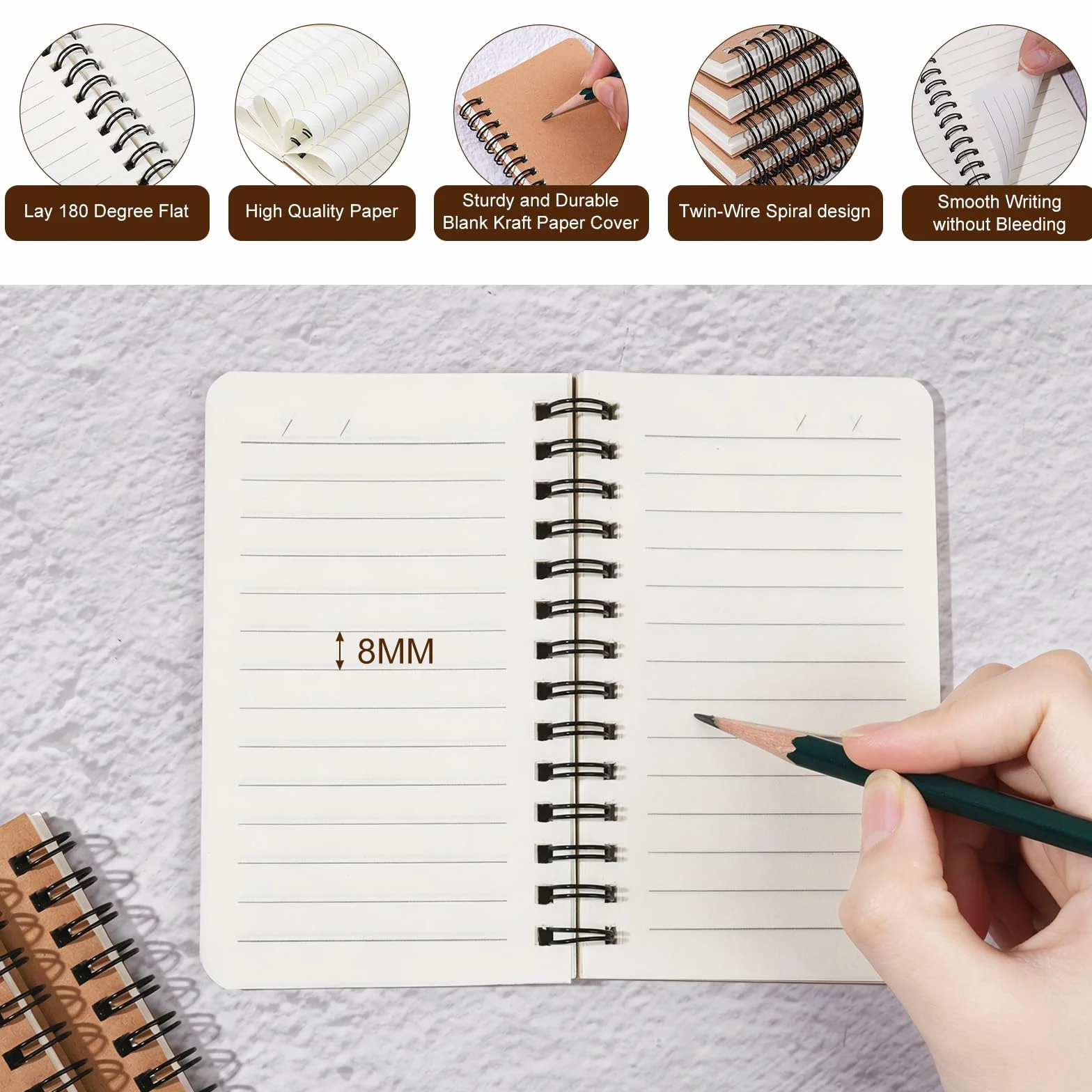 miikoul Quaderno a spirale formato A6, 7,6 x 12,7 cm, 60 fogli/120 pagine, copertina rigida a righe, per ufficio e rientro a scuola (120)