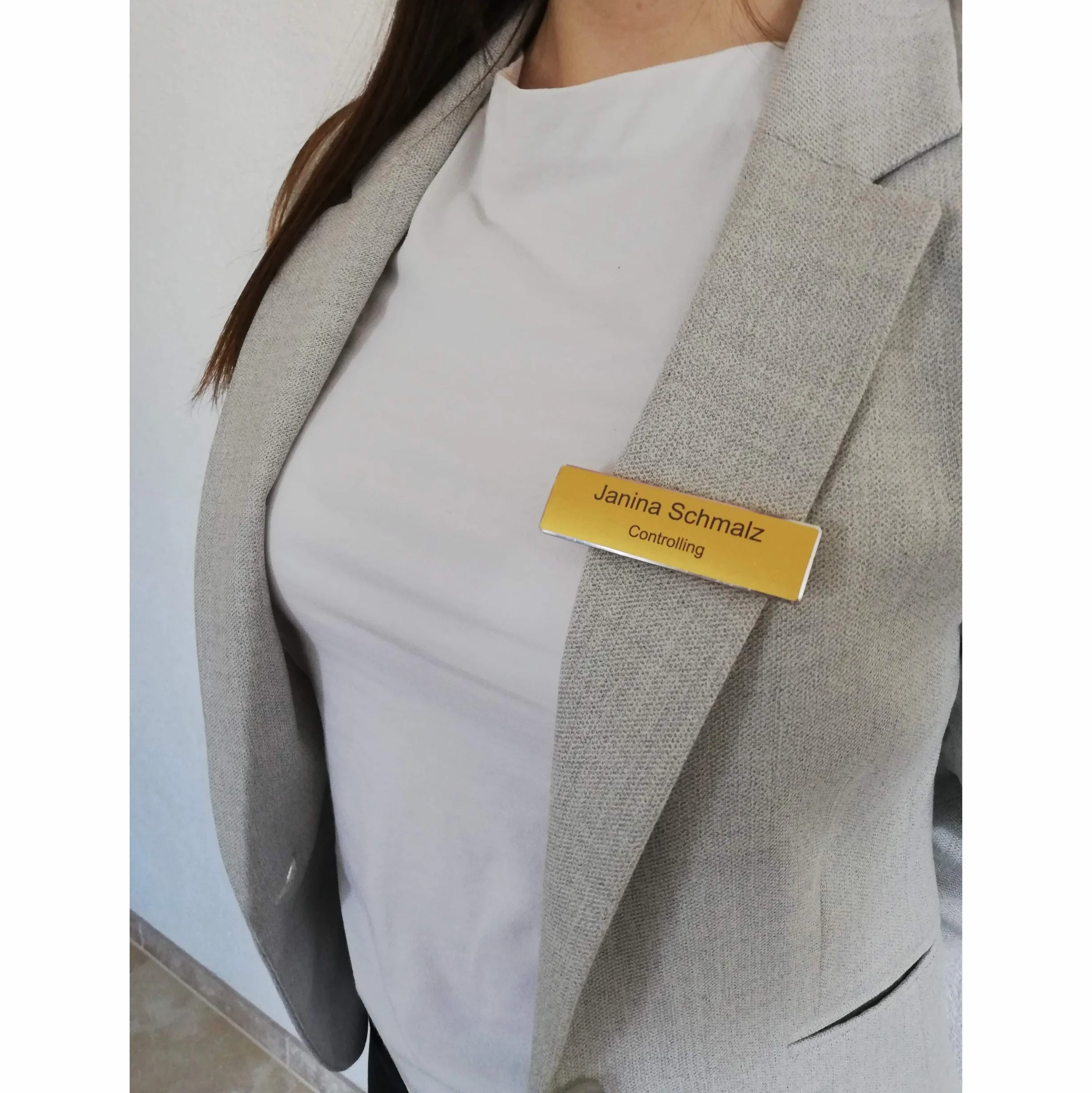 Targhetta portanome in metallo con magnete, incisione in alluminio gold