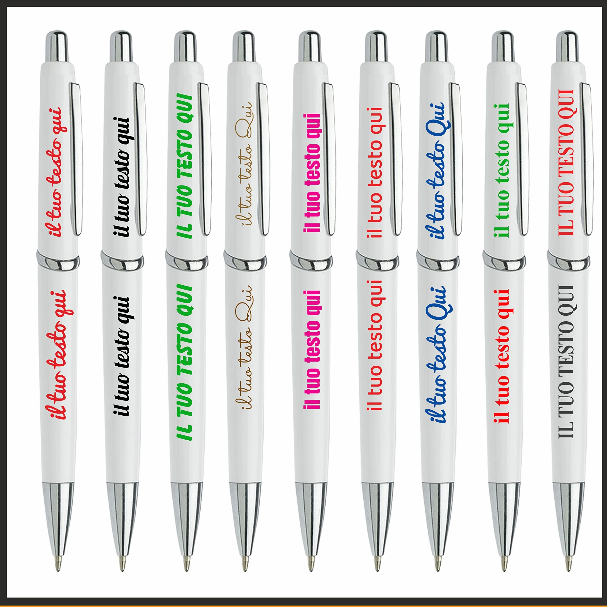 Mr Pubblicità 15 Penne Personalizzate con 2 Stampe a Colori, Penna a Sfera Regalo Ufficio, Laurea, Matrimonio, Anniversario, Compleanno (Bianco)
