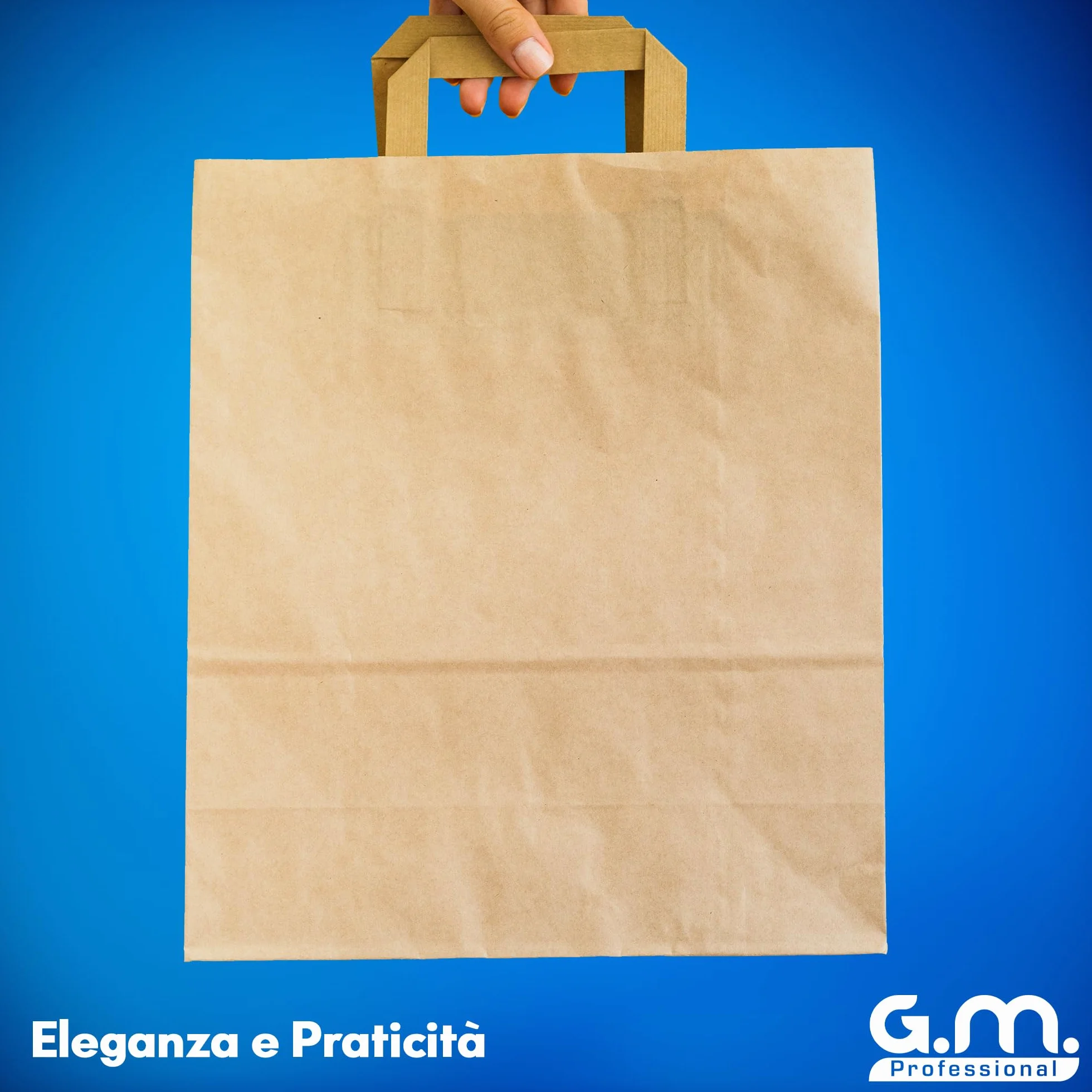 GM 50 Shopper Asporto in Carta 26+17x29h cm Avana Borse con Base Larga e Manici per Cibo Bevande Take Away