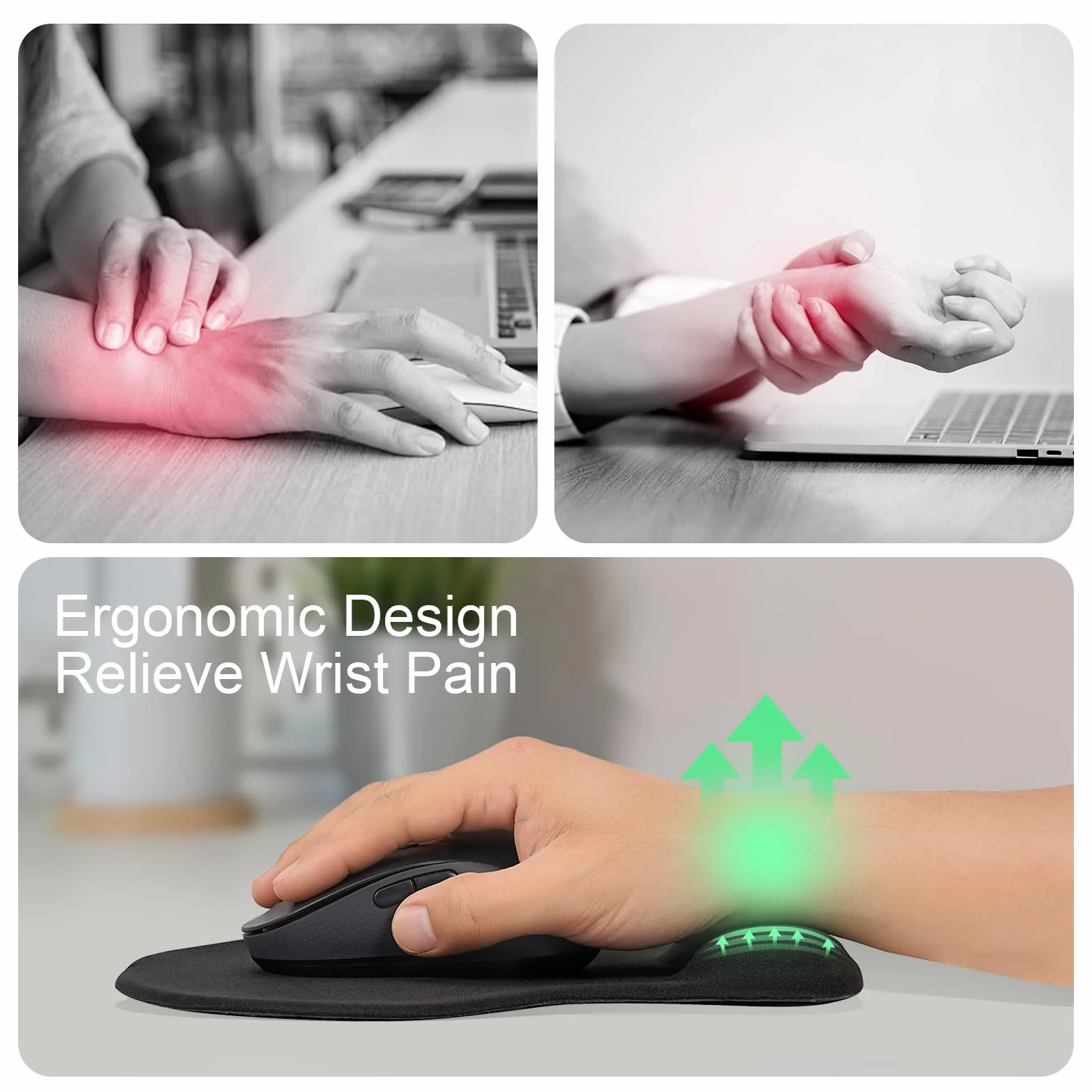 TRIXES Tappetino per Mouse con Supporto per Polso Base Antiscivolo Nero