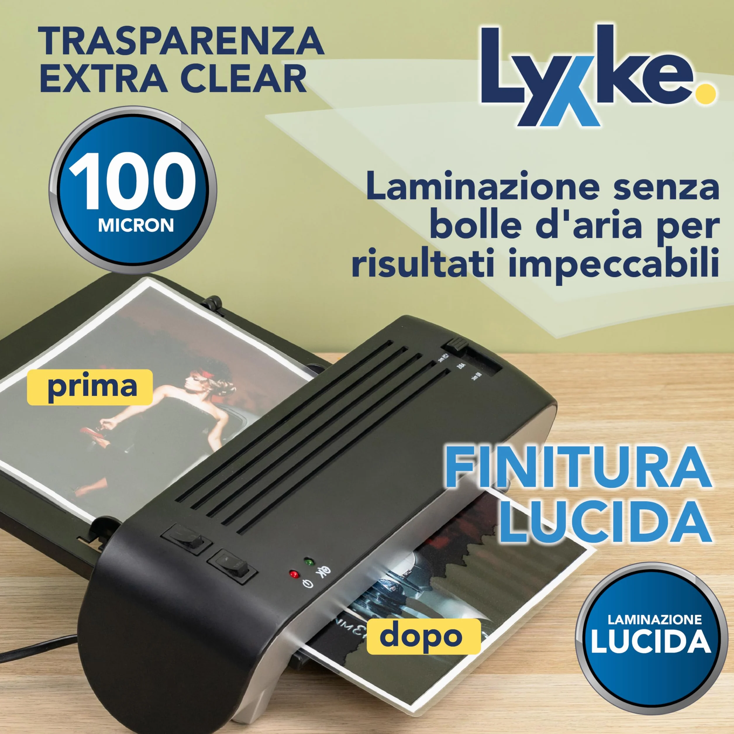 Fogli Plastificatrice A4 100 pz 2x100 micron Lucidi Premium Anti-inceppamento Trasparenti per Foto Documenti