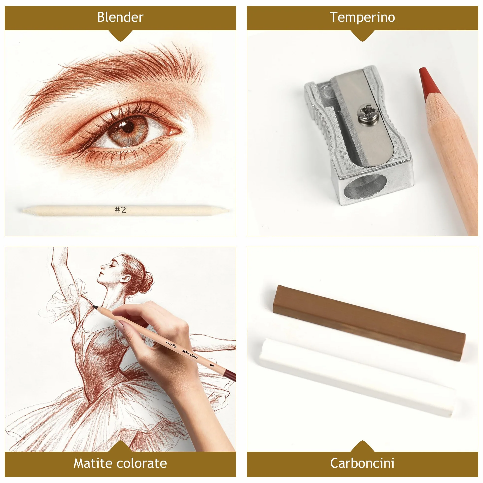 Sanguigne Sketching Set – Set da Disegno Artistico con Matite, Temperino e Gomma Pane