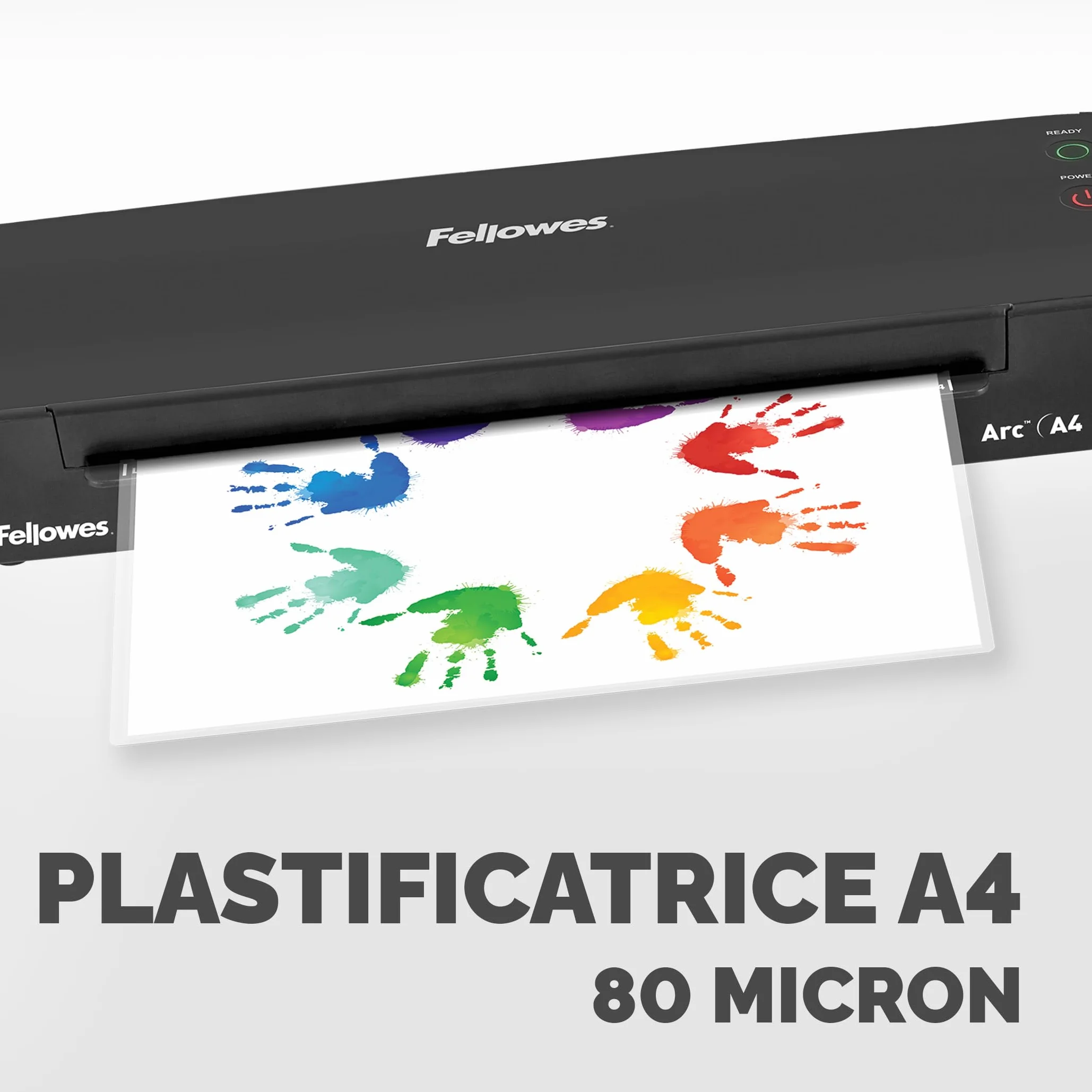 Plastificatrice Fellowes Arc A4, per laminazione a caldo di buste fino a 80 micron, leva antiinceppamento, hobby creativi, 30 cm/min, 4570001