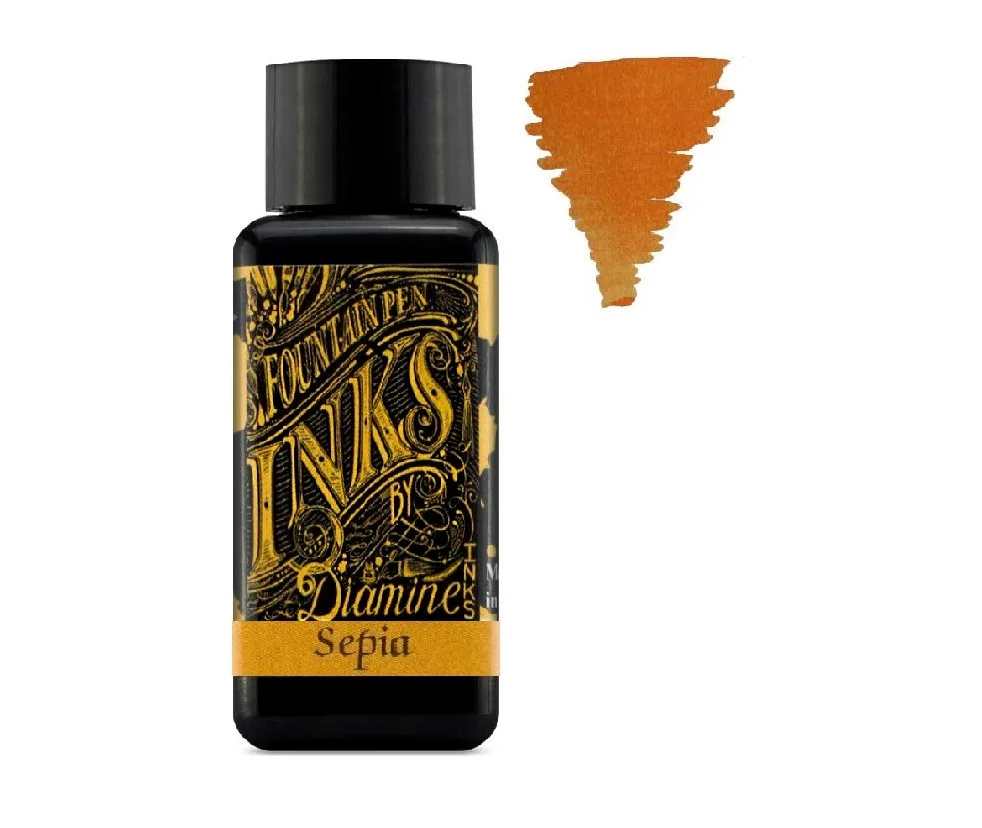 Diamine - Inchiostro per penna stilografica da 30 ml - Ruota dei colori - 6 flaconi - Writers Blood, Cool Green, Misty Blue, Seppia, Flamingo Pink, Damson