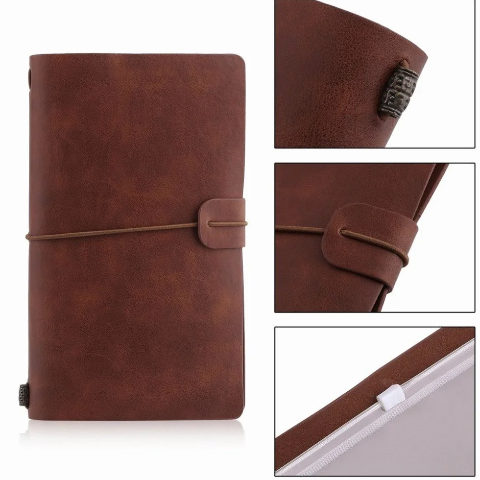 quaderno in Pelle, Diario Portatile for Studenti, Scuola, cancelleria, Scrittura, Viaggi d'Affari, diario, Agenda, Fai da Te, Regalo di Compleanno(Brown)